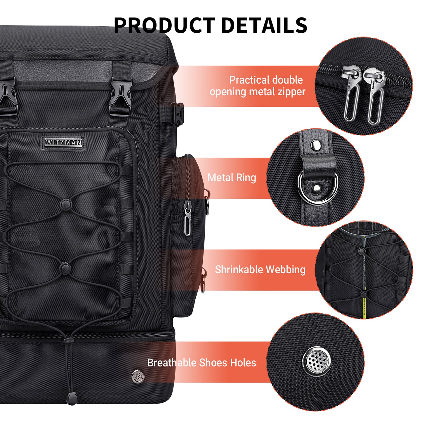 WITZMAN Travel Backpack for Men Women Carry on Bags for Airline Approved Convertible Duffle Luggage Backpack Shoe Compartment(B691 )