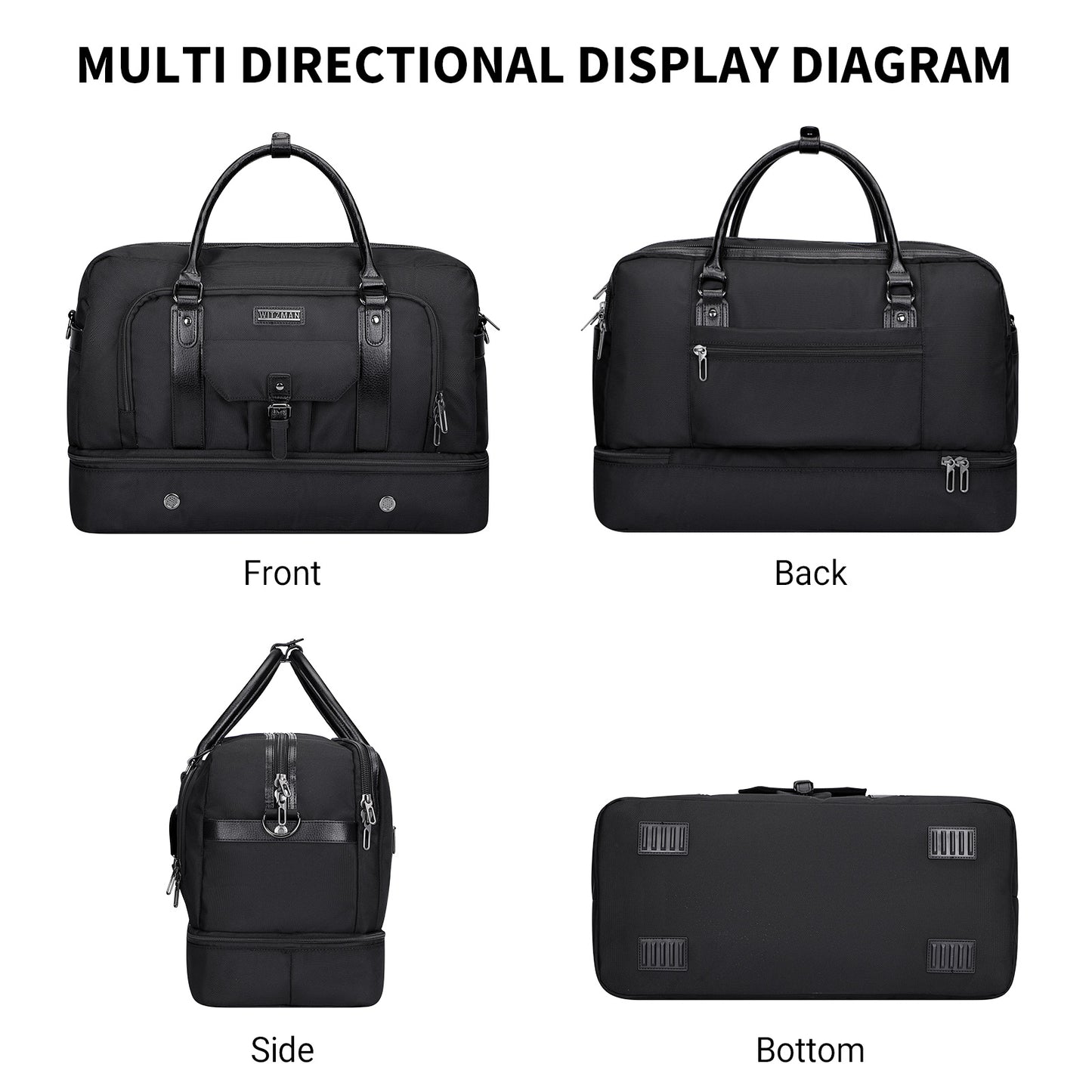 WITZMAN Weekender Bags for Men Women Carry On Duffle Overnight Bag with Toiletry Bag Sets Travel Duffel Bag Shoes Compartment(B694)
