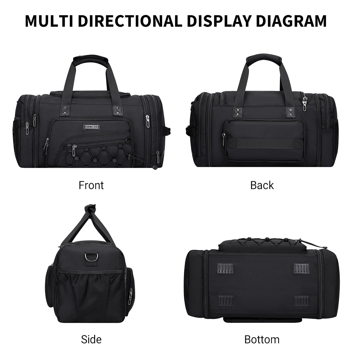 WITZMAN Duffle Bag for Men Nylon Large Gym Weekender Bag with Shoe Compartment Expandable Overnight Bag Carry on Bag (B695 )