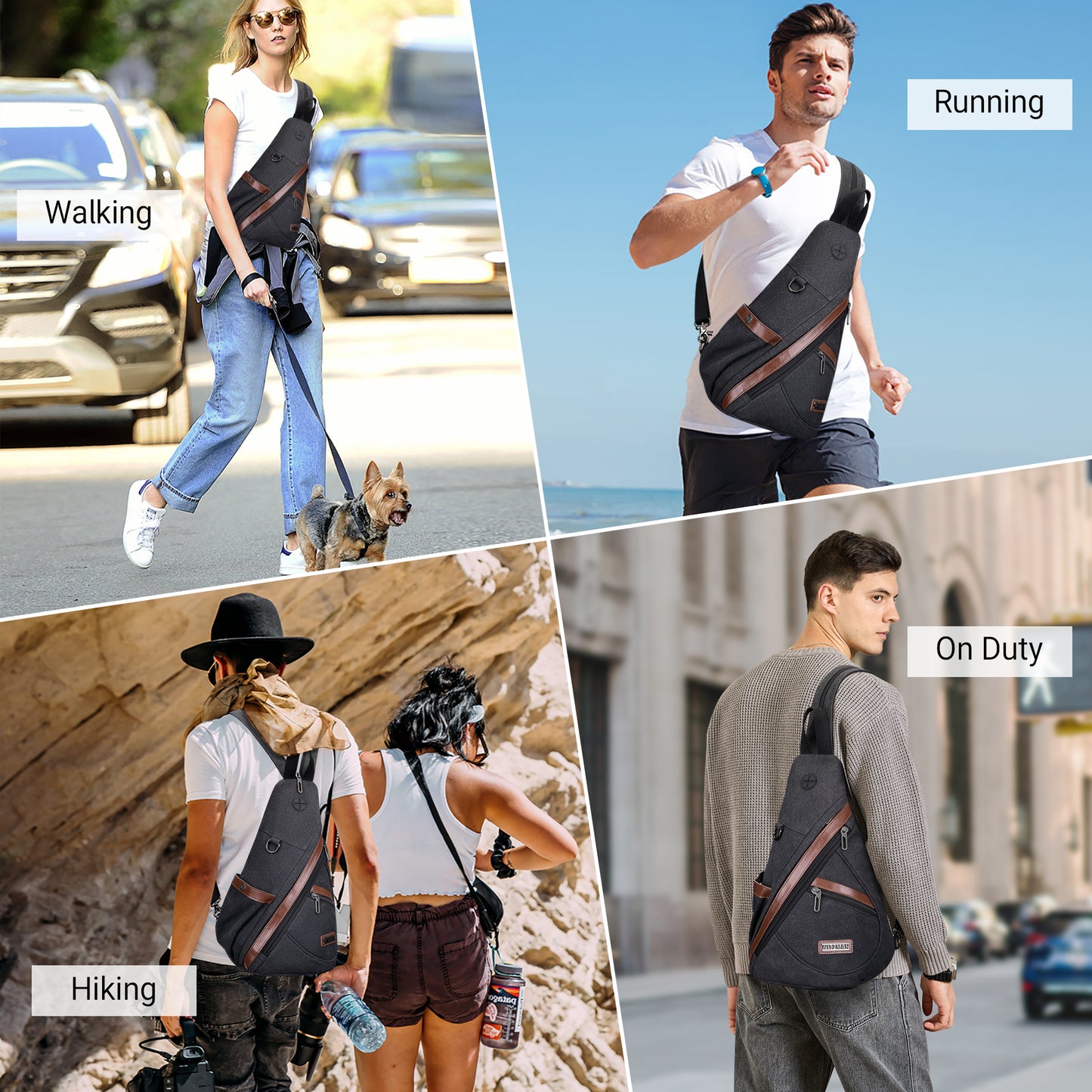 WITZMAN Canvas Sling Bag for Men Women Convertible Sling Backpack Crossbody Vintage Chest Bag Travel Casual Daypack(A8003)