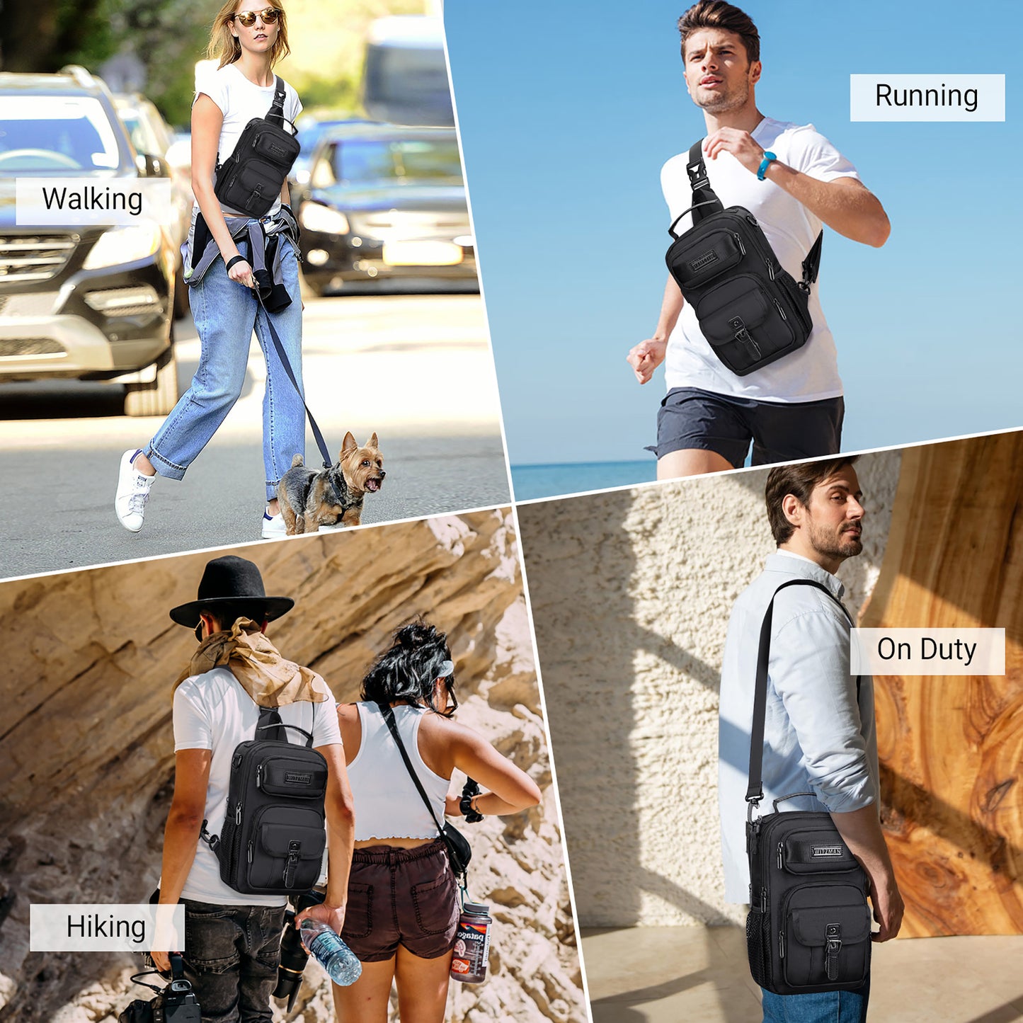 WITZMAN Sling Bag for Men Convertible Travel Sling Backpack USB Charging Port Lightweight Crossbody Bags Casual Daypack(B698)
