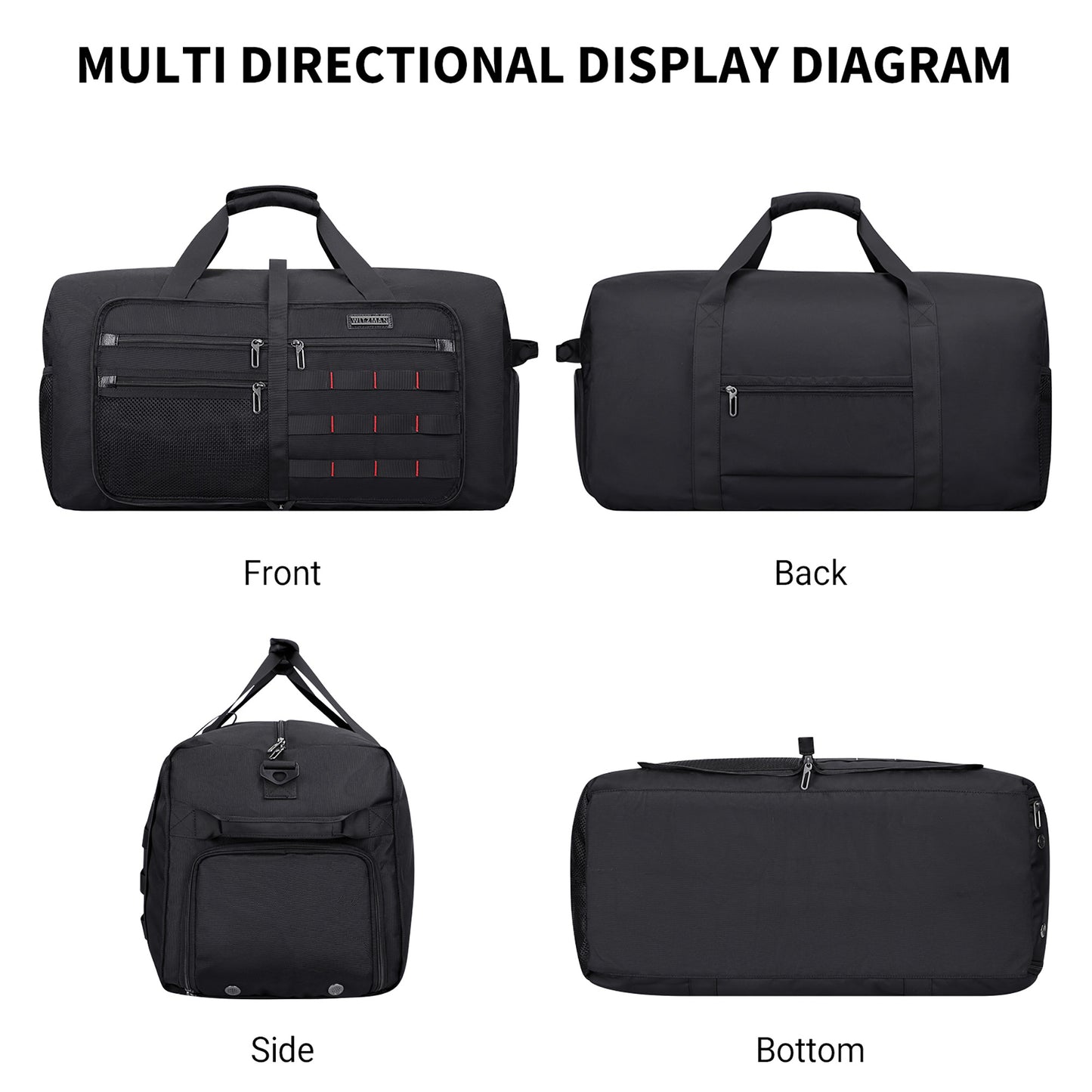 WITZMAN Foldable Duffle Bag for Travel 65L Lightweight Packable Duffel Bag with Shoes Compartment Overnight Bag for Men Women (B697)