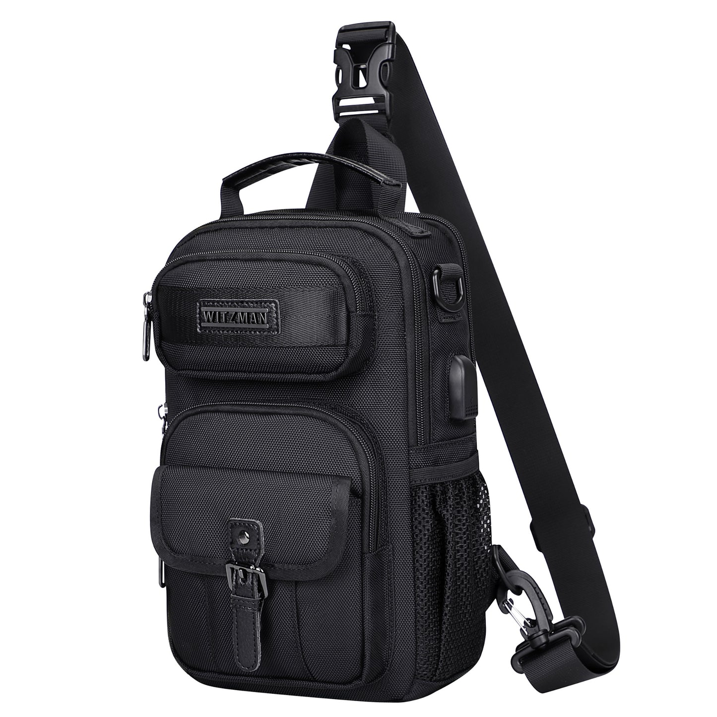 WITZMAN Sling Bag for Men Convertible Travel Sling Backpack USB Charging Port Lightweight Crossbody Bags Casual Daypack(B698)