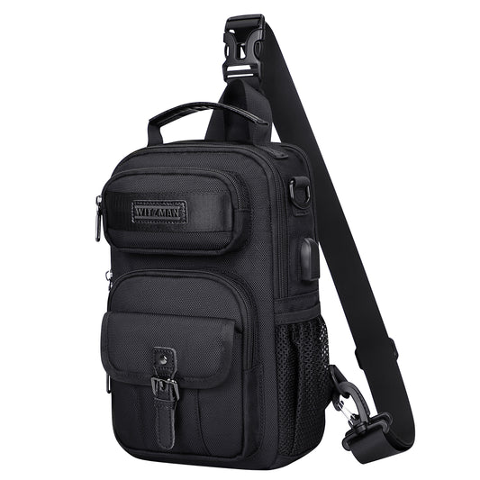 WITZMAN Sling Bag for Men Convertible Travel Sling Backpack USB Charging Port Lightweight Crossbody Bags Casual Daypack(B698)