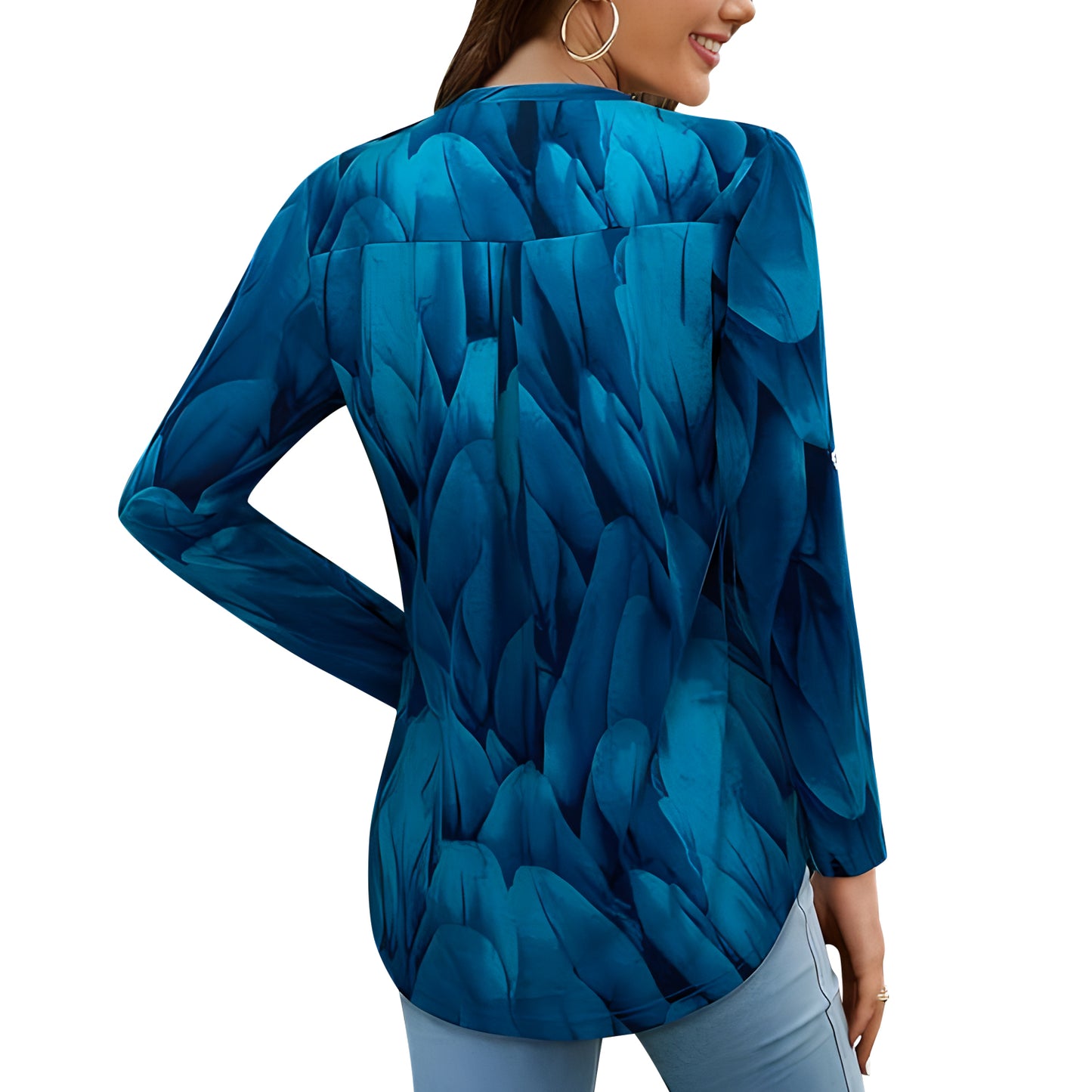 MOMOFEEL Women's Roll Up 3/4 Sleeve Tops Floral Printed Tunic Blouses V Neck Casual Shirts Casual M9014