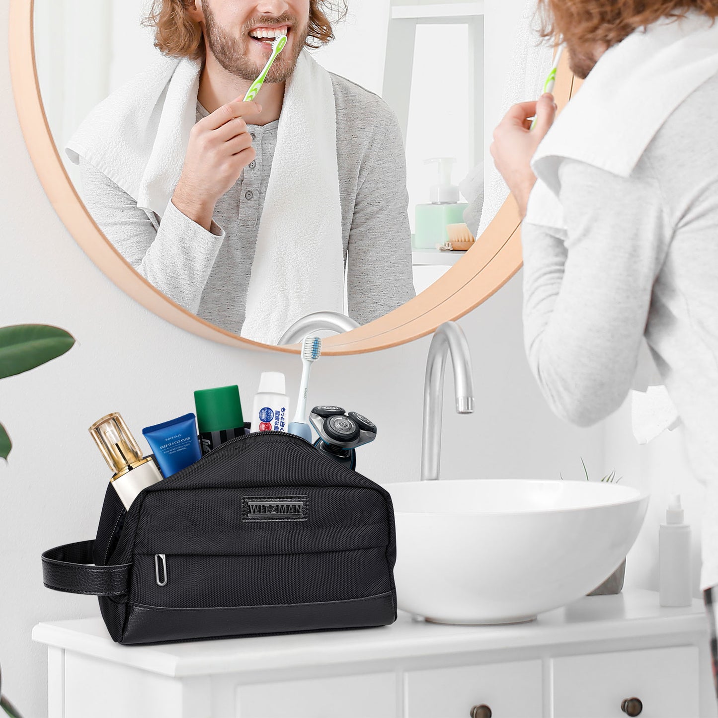 WITZMAN Toiletry Bag for Men Women Lightweight Hanging Travel Bathroom Bag Water-resistant Dopp Kit Shaving Bag Cosmetic bag(B692)