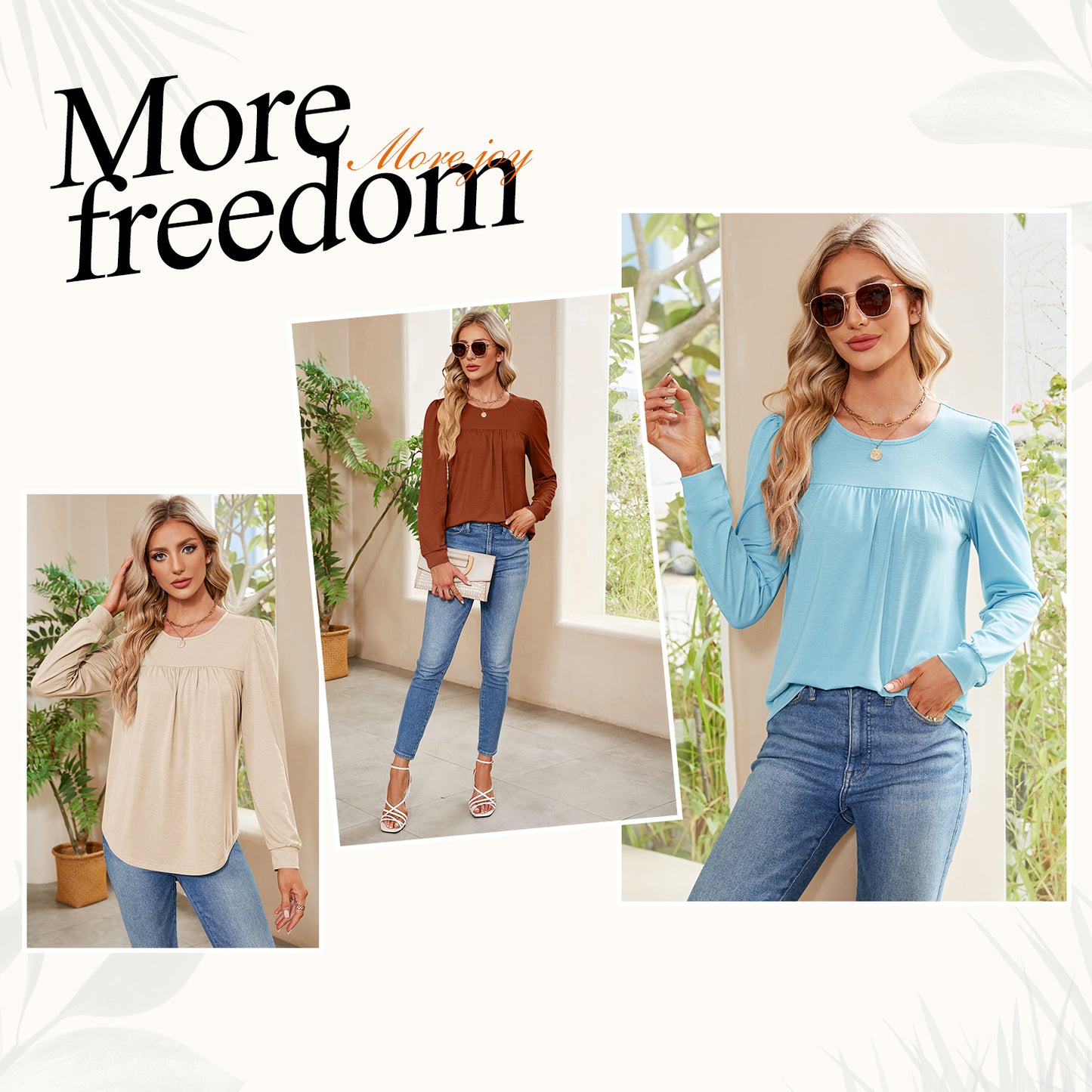 MOMOFEEL Womens Long Sleeve Tunic Tops Pleated Crewneck Shirts to Wear with Leggings Casual Loose Fit Sweatshirt M9003