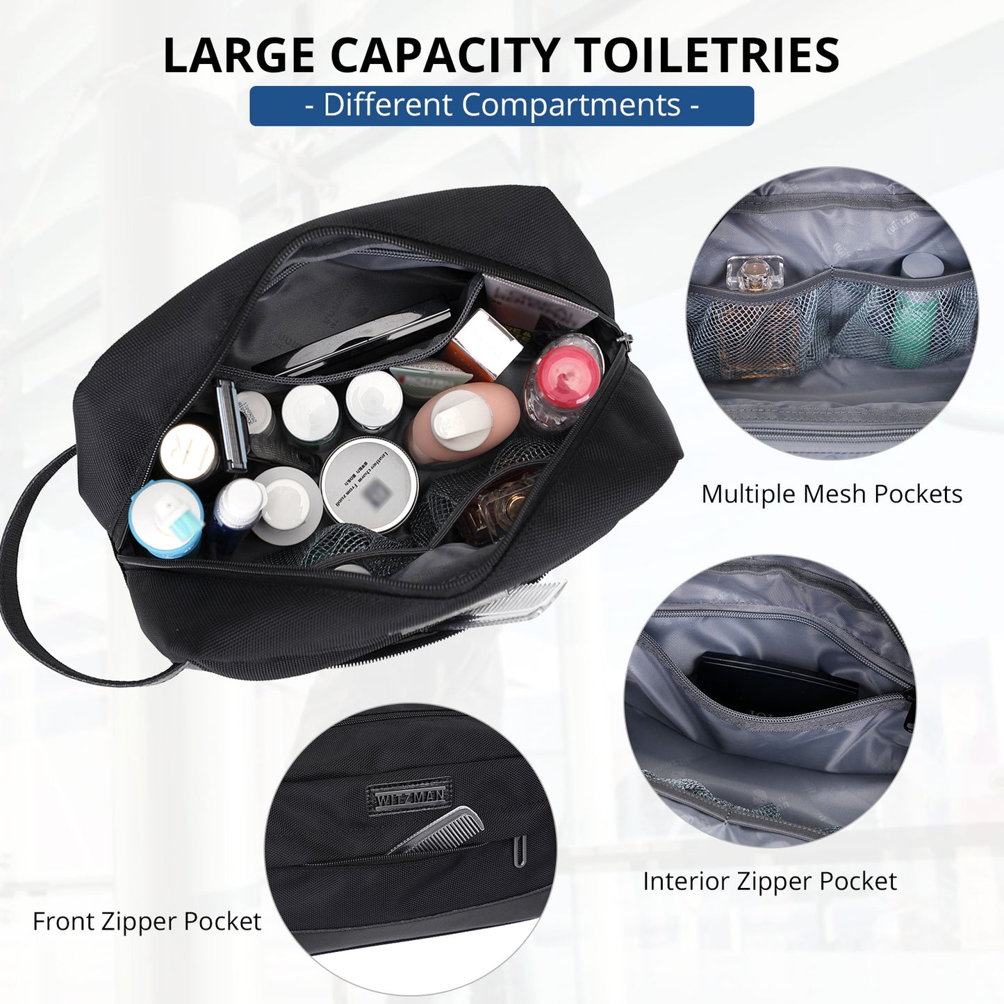 WITZMAN Toiletry Bag for Men Women Lightweight Hanging Travel Bathroom Bag Water-resistant Dopp Kit Shaving Bag Cosmetic bag(B692)