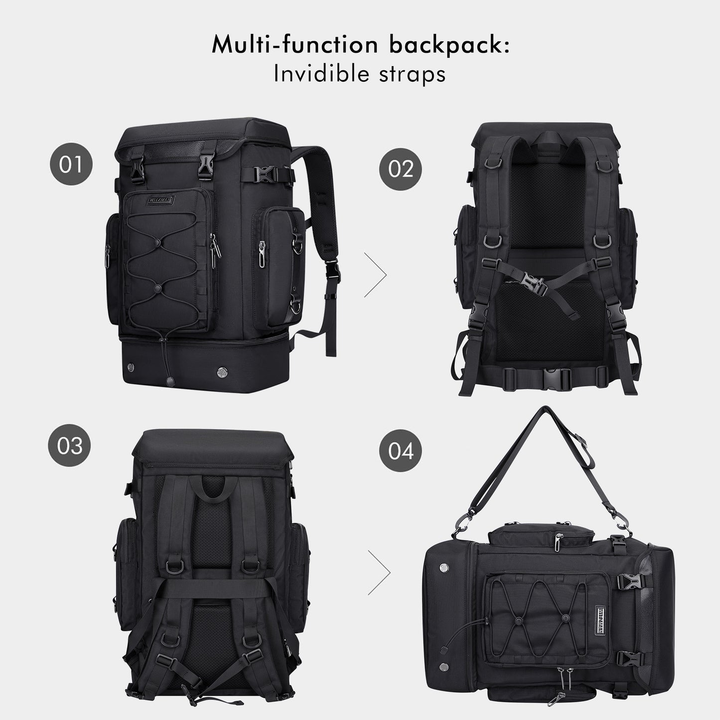 WITZMAN Travel Backpack for Men Women Carry on Bags for Airline Approved Convertible Duffle Luggage Backpack Shoe Compartment(B691 )