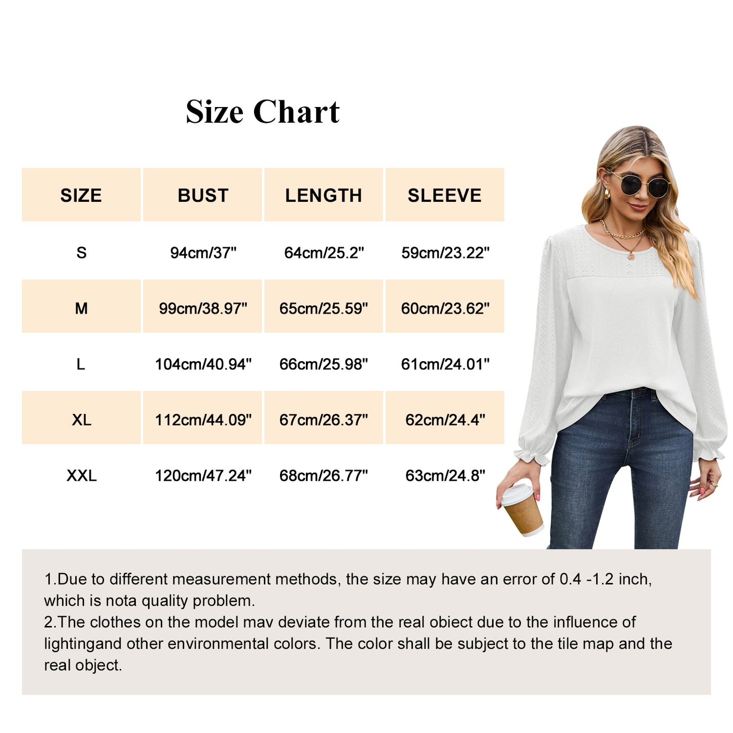 MOMOFEEL Puff Lace Long Sleeve Shirts for Women Crewneck Tunic Tops Waffle Knit Blouse Casual M9005