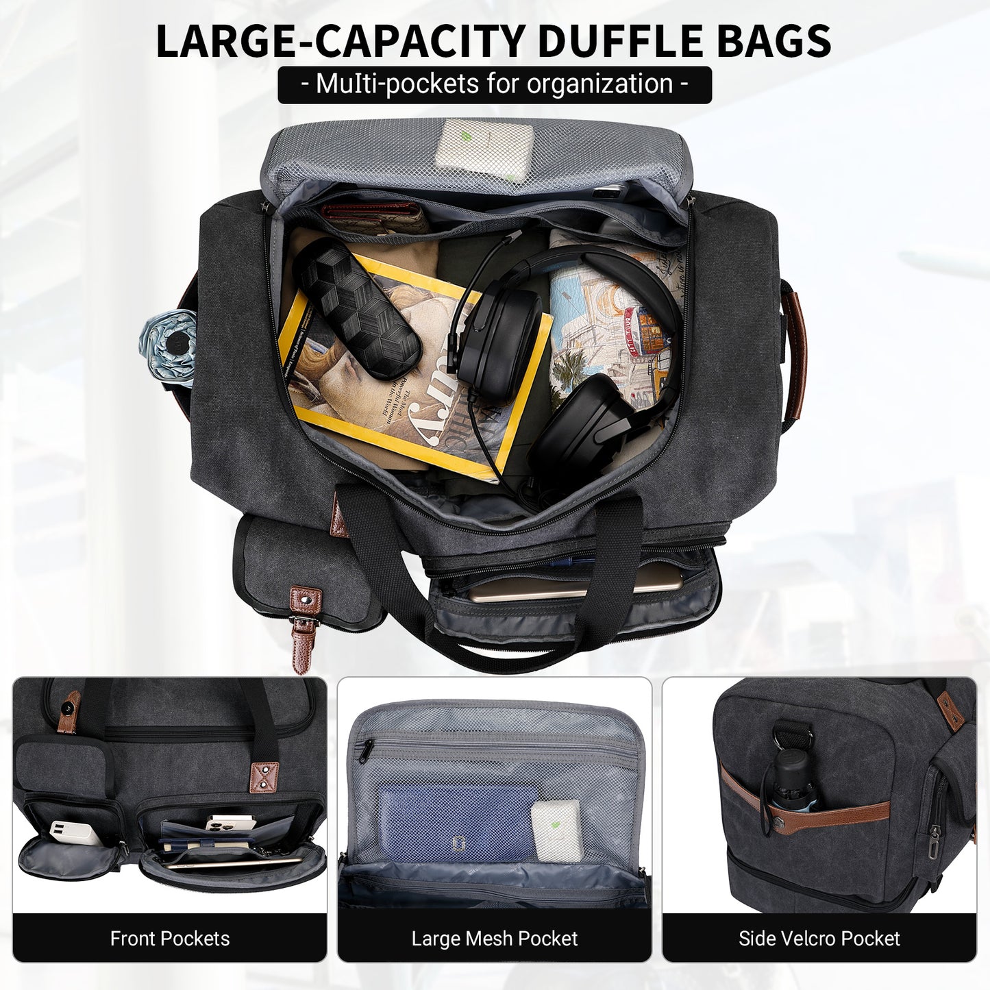 WITZMAN Canvas Weekender Bag Mens Overnight Bag for Traveling Carry on Duffle Bags with Shoes Compartment(A8010 )