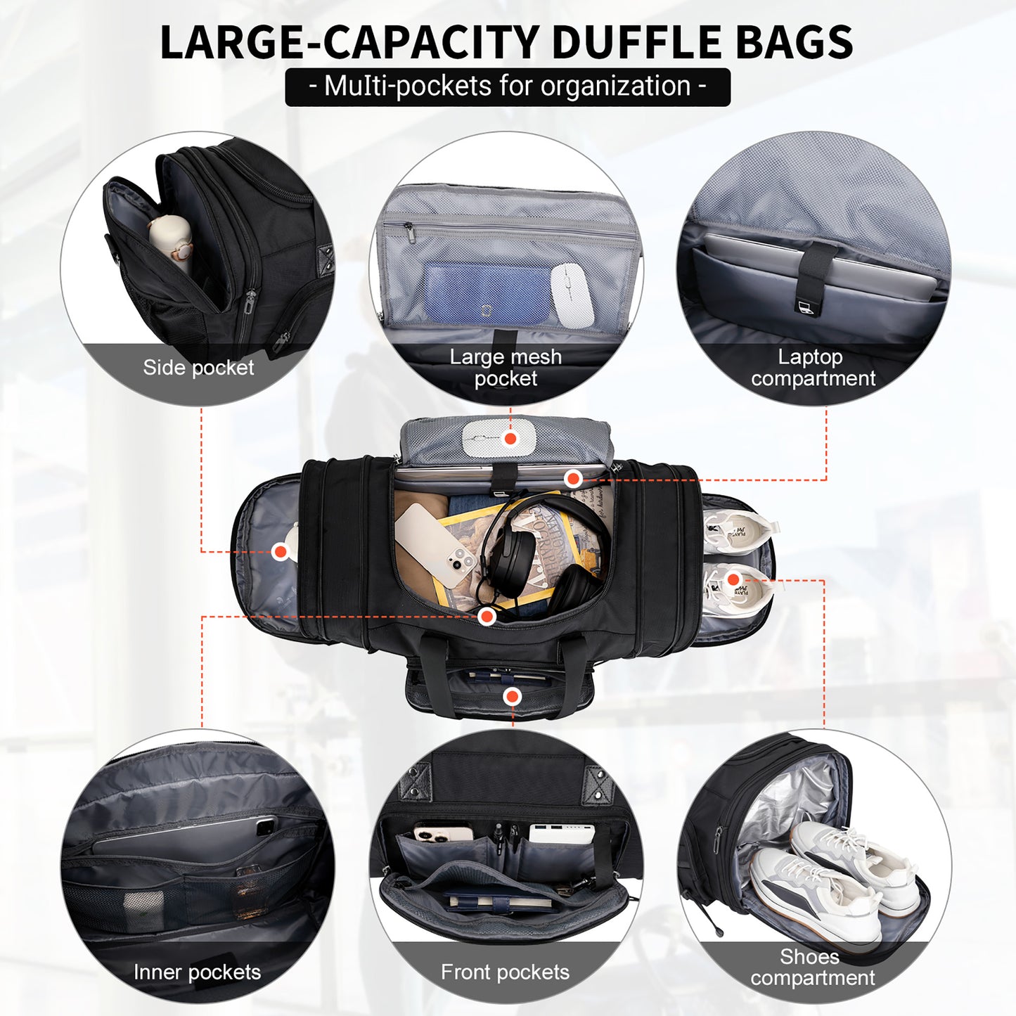 WITZMAN Duffle Bag for Men Nylon Large Gym Weekender Bag with Shoe Compartment Expandable Overnight Bag Carry on Bag (B695 )