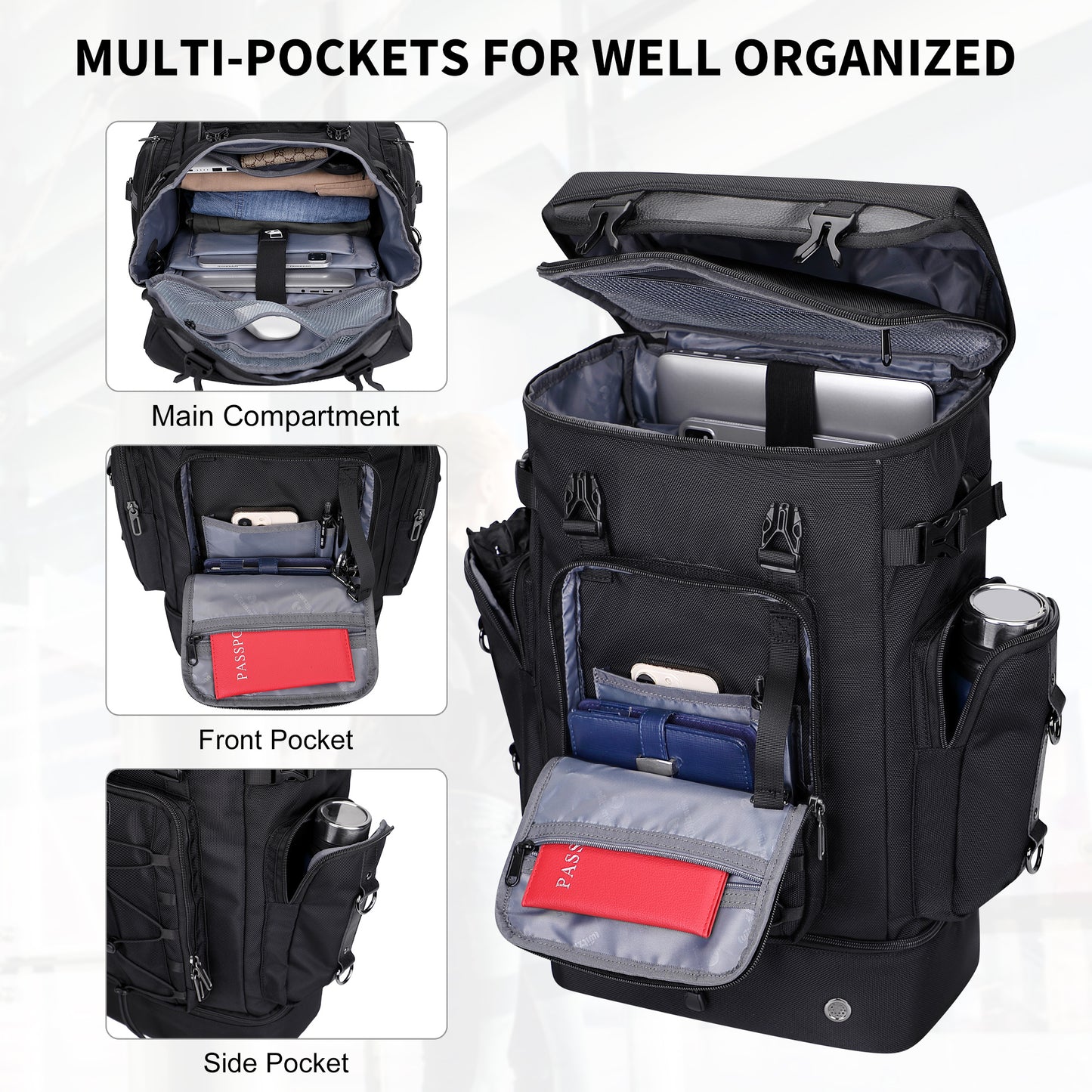 WITZMAN Travel Backpack for Men Women Carry on Bags for Airline Approved Convertible Duffle Luggage Backpack Shoe Compartment(B691 )