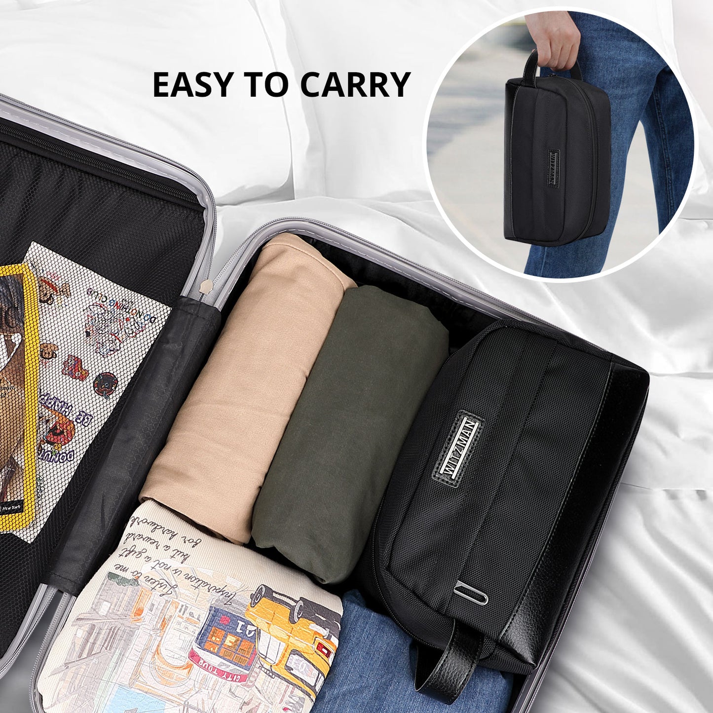 WITZMAN Toiletry Bag for Men Women Lightweight Hanging Travel Bathroom Bag Water-resistant Dopp Kit Shaving Bag Cosmetic bag(B692)