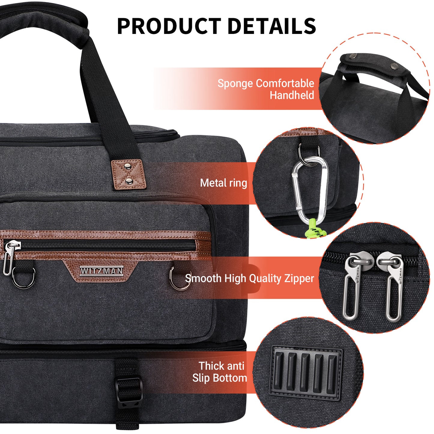 WITZMAN Canvas Weekender Bag Mens Overnight Bag for Traveling Carry on Duffle Bags with Shoes Compartment(A8010 )