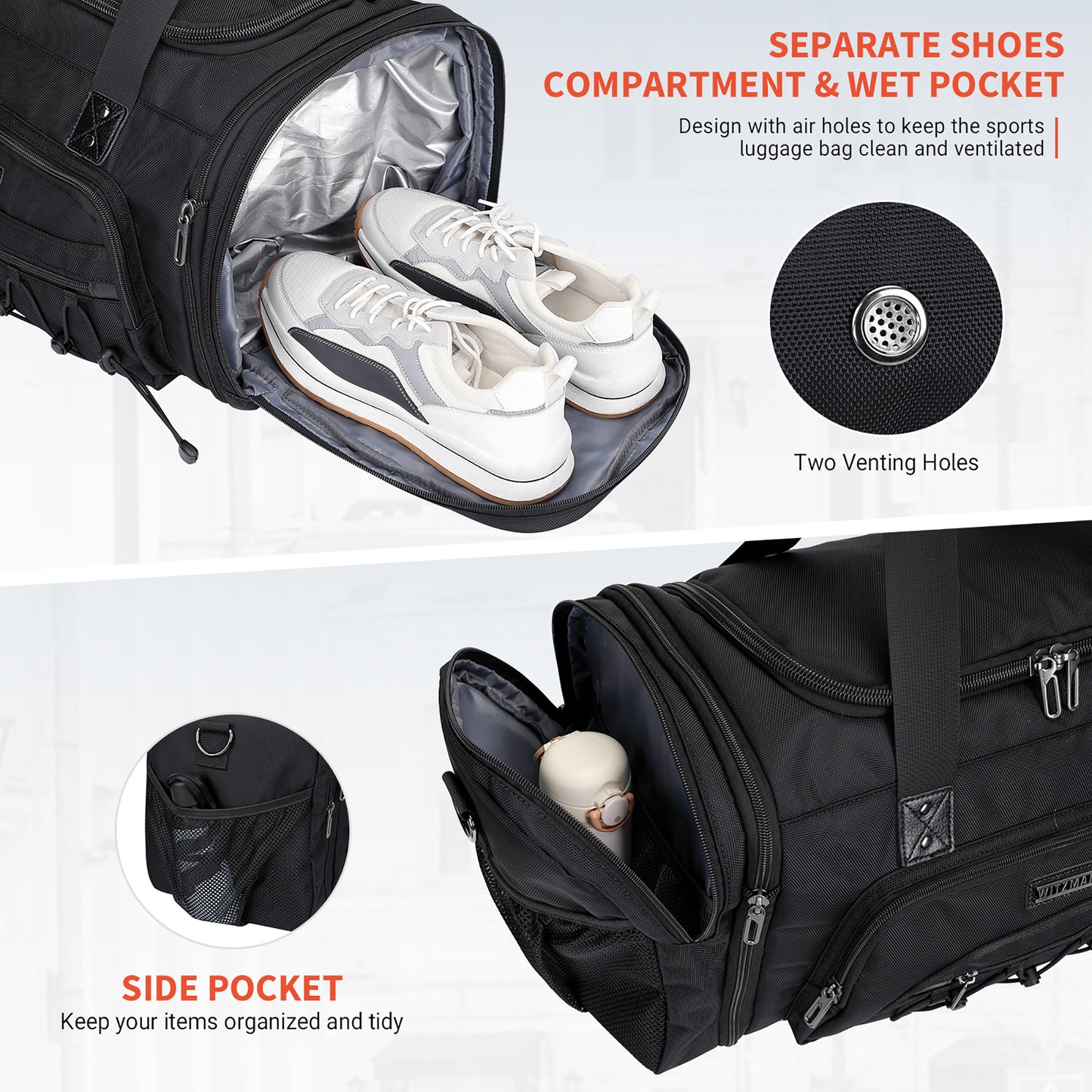 WITZMAN Duffle Bag for Men Nylon Large Gym Weekender Bag with Shoe Compartment Expandable Overnight Bag Carry on Bag (B695 )