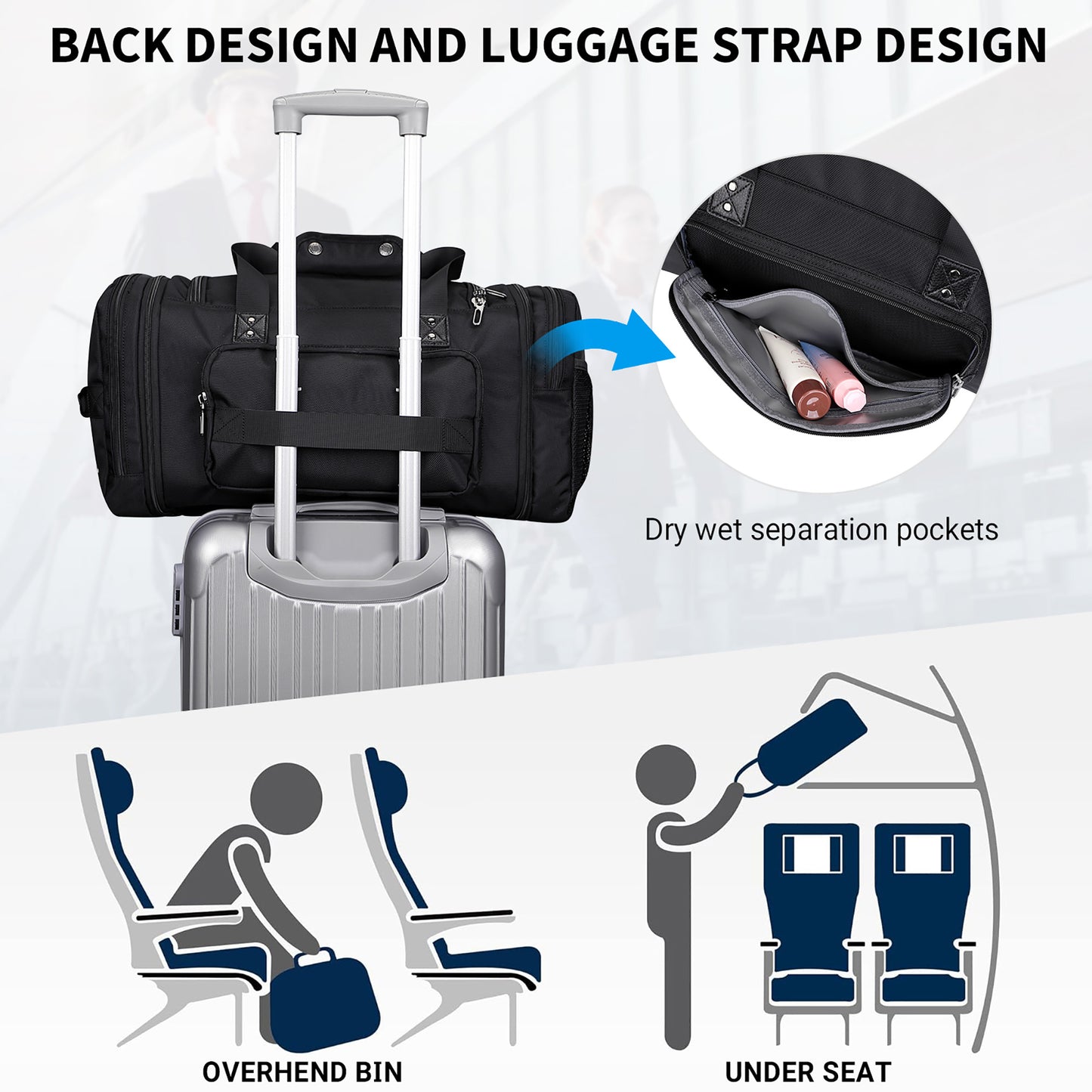 WITZMAN Duffle Bag for Men Nylon Large Gym Weekender Bag with Shoe Compartment Expandable Overnight Bag Carry on Bag (B695 )