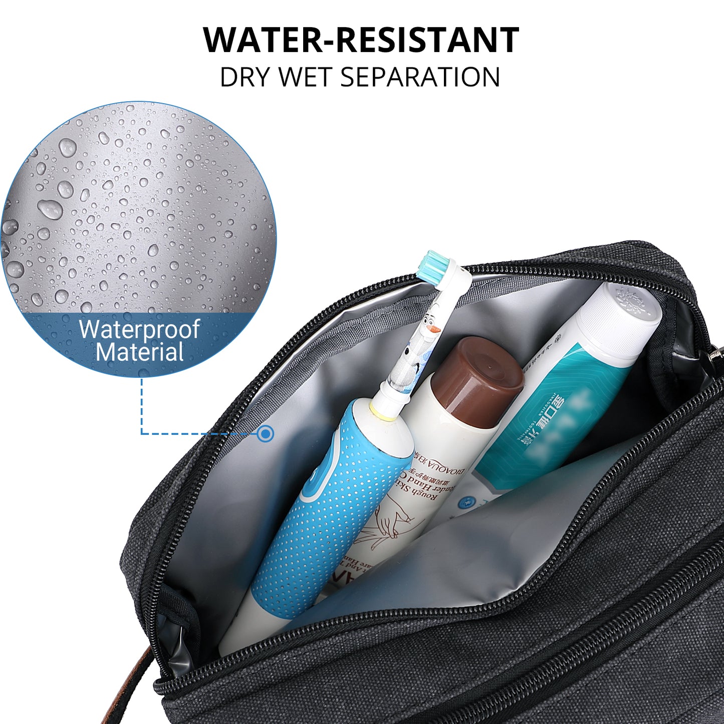 WITZMAN Canvas Toiletry Bag for Men Hanging Dopp Kit Organizer Water-resistant Travel Toiletries bag Men Bathroom Bag with Wet Pocket(A8001)