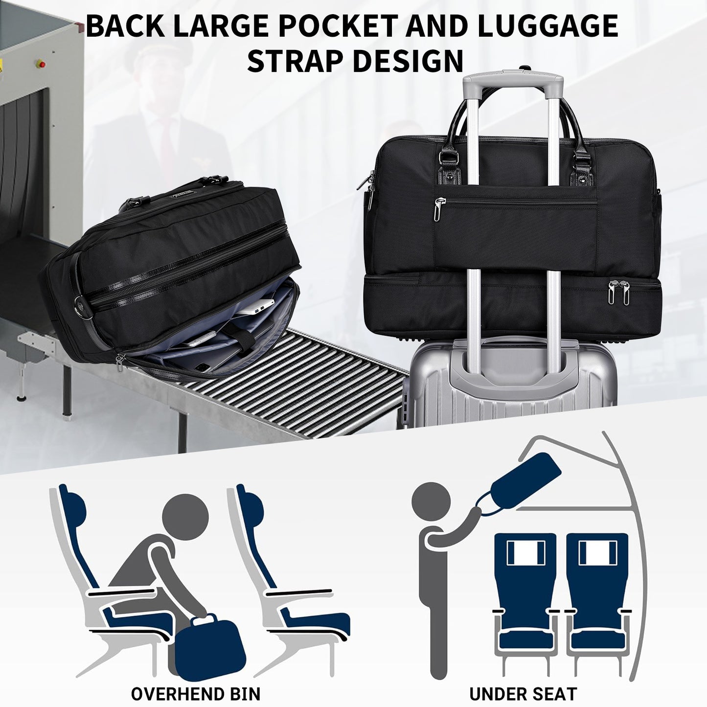 WITZMAN Weekender Bags for Men Women Carry On Duffle Overnight Bag with Toiletry Bag Sets Travel Duffel Bag Shoes Compartment(B694)