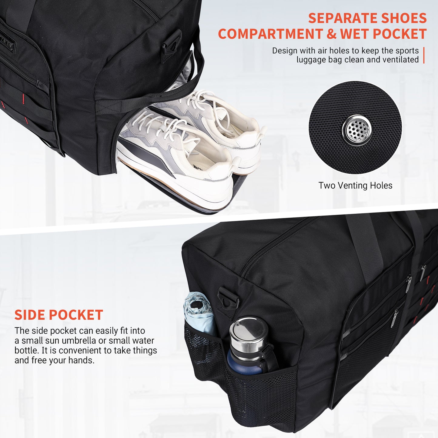 WITZMAN Foldable Duffle Bag for Travel 65L Lightweight Packable Duffel Bag with Shoes Compartment Overnight Bag for Men Women (B697)