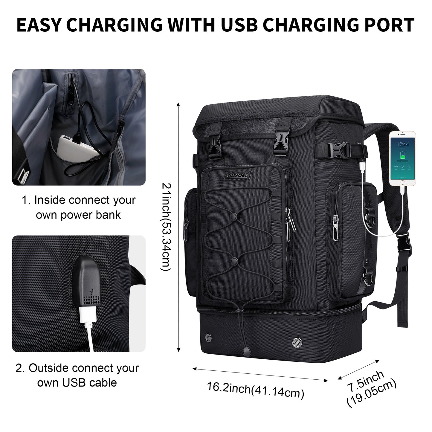 WITZMAN Travel Backpack for Men Women Carry on Bags for Airline Approved Convertible Duffle Luggage Backpack Shoe Compartment(B691 )