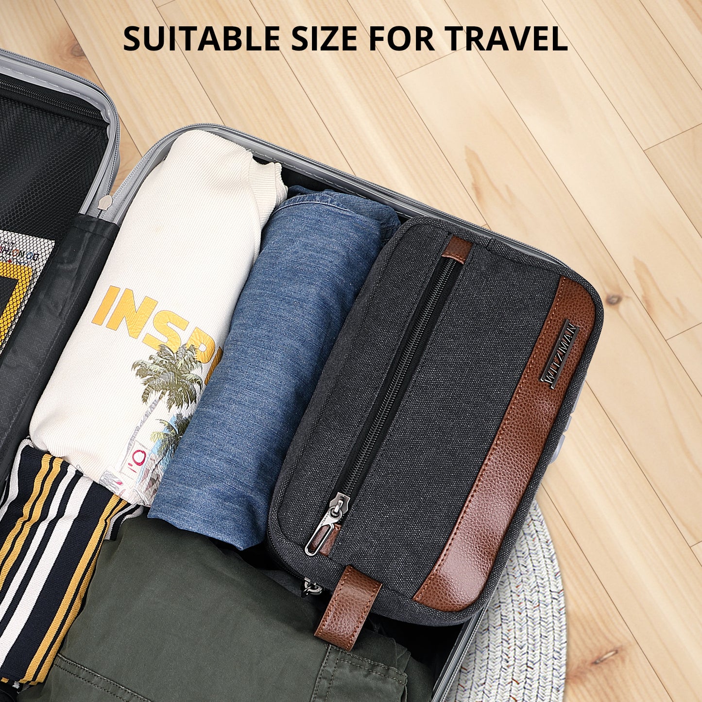 WITZMAN Canvas Toiletry Bag for Men Hanging Dopp Kit Organizer Water-resistant Travel Toiletries bag Men Bathroom Bag with Wet Pocket(A8001)