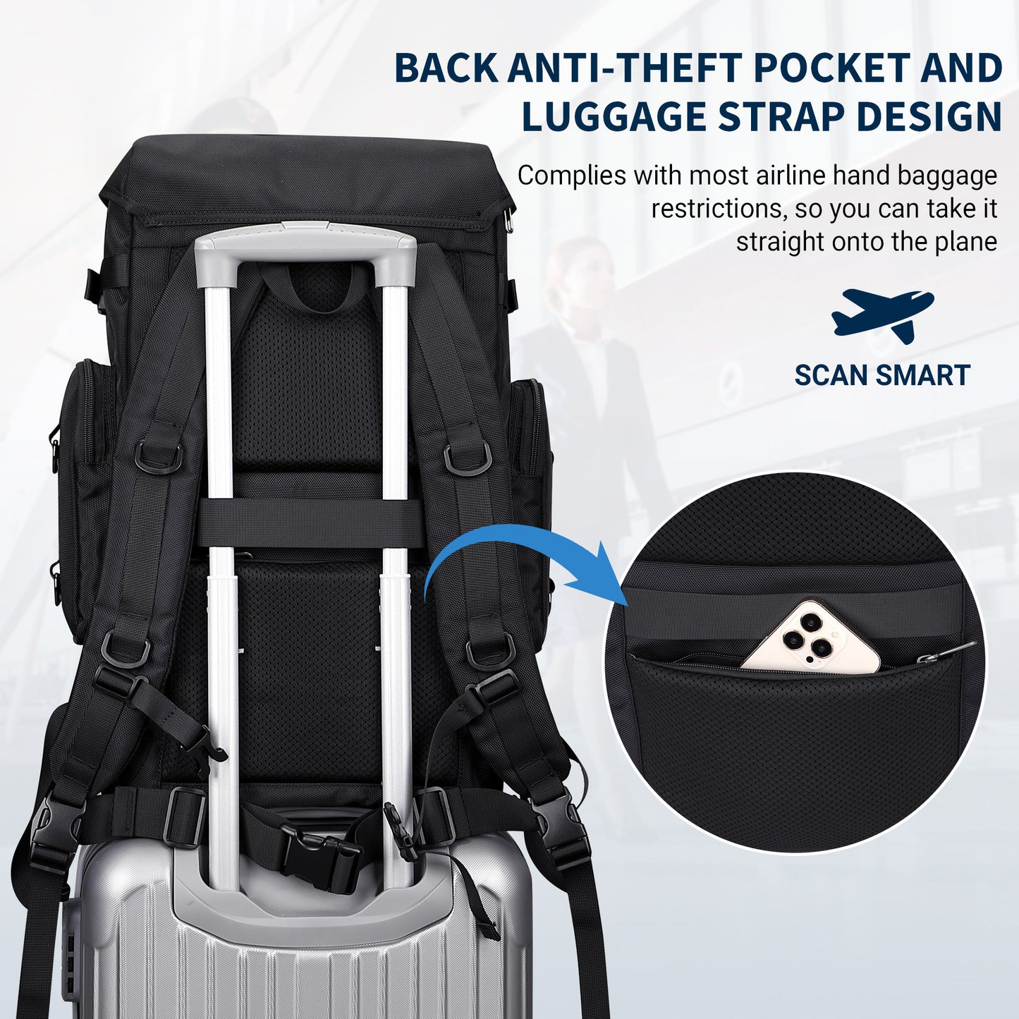 WITZMAN Travel Backpack for Men Women Carry on Bags for Airline Approved Convertible Duffle Luggage Backpack Shoe Compartment(B691 )