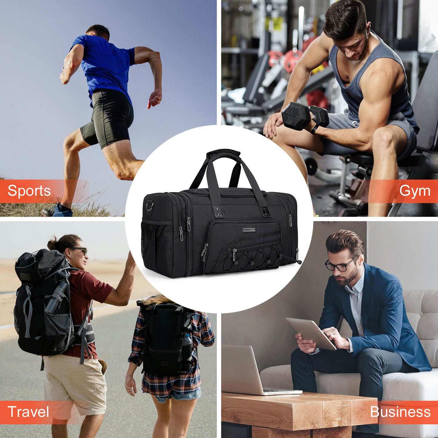 WITZMAN Duffle Bag for Men Nylon Large Gym Weekender Bag with Shoe Compartment Expandable Overnight Bag Carry on Bag (B695 )