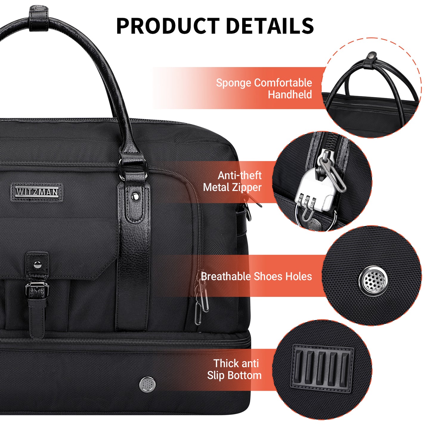 WITZMAN Weekender Bags for Men Women Carry On Duffle Overnight Bag with Toiletry Bag Sets Travel Duffel Bag Shoes Compartment(B694)