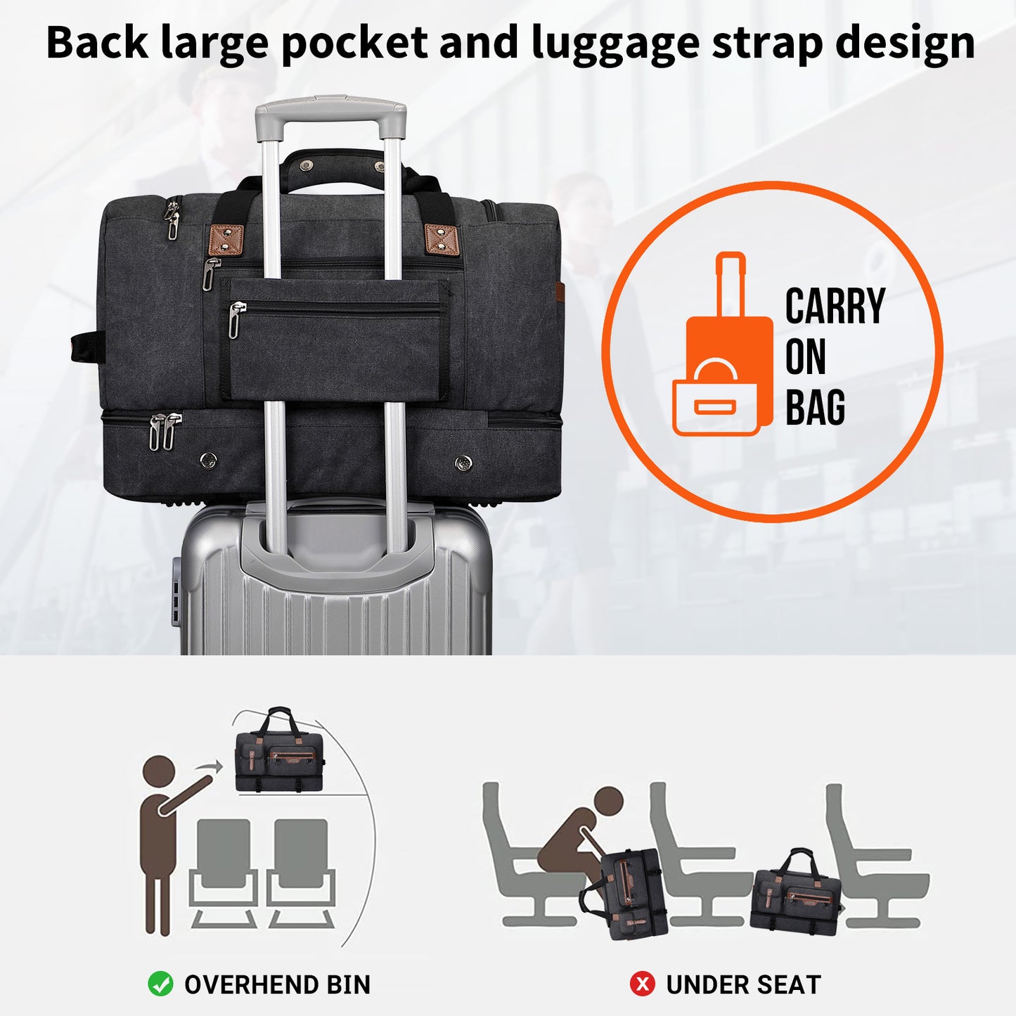 WITZMAN Canvas Weekender Bag Mens Overnight Bag for Traveling Carry on Duffle Bags with Shoes Compartment(A8010 )