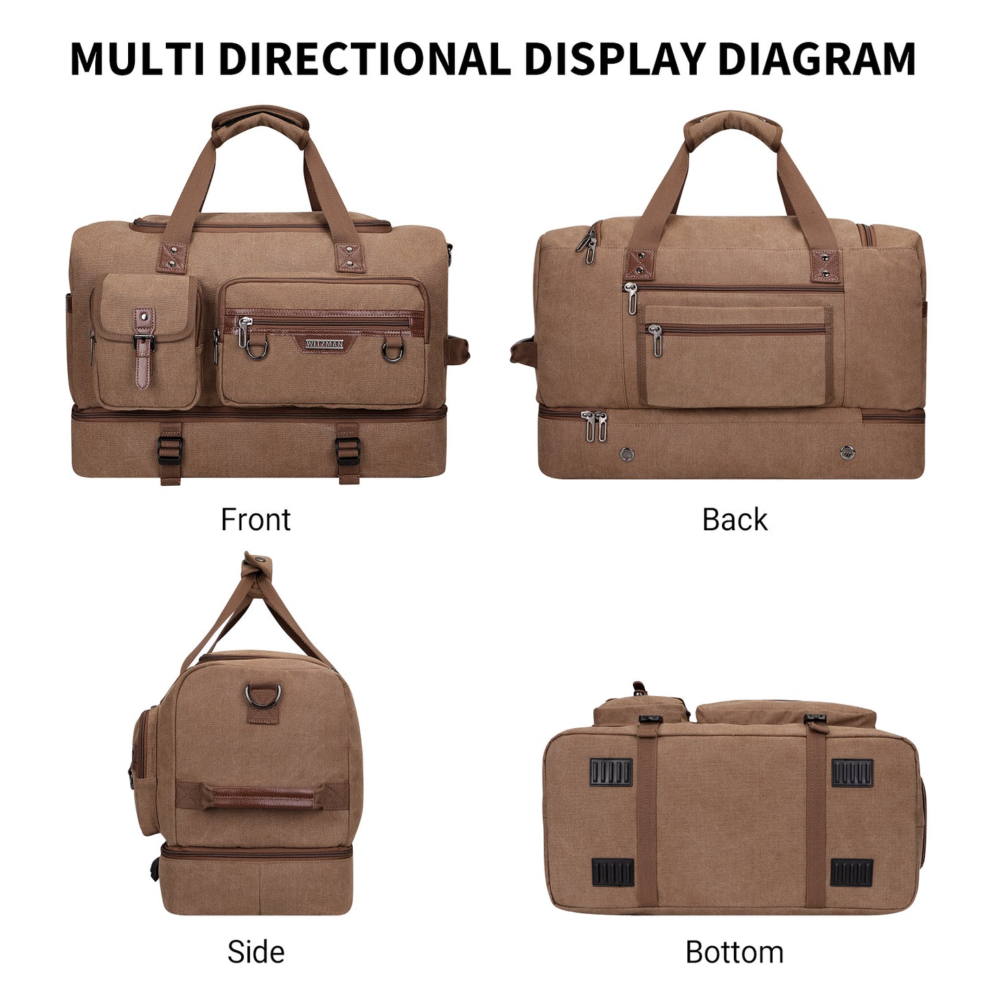 WITZMAN Canvas Weekender Bag Mens Overnight Bag for Traveling Carry on Duffle Bags with Shoes Compartment(A8010 )