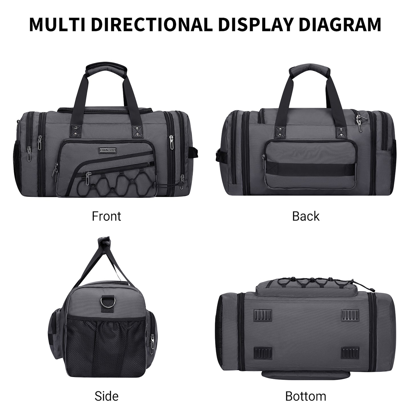 WITZMAN Duffle Bag for Men Nylon Large Gym Weekender Bag with Shoe Compartment Expandable Overnight Bag Carry on Bag (B695 )