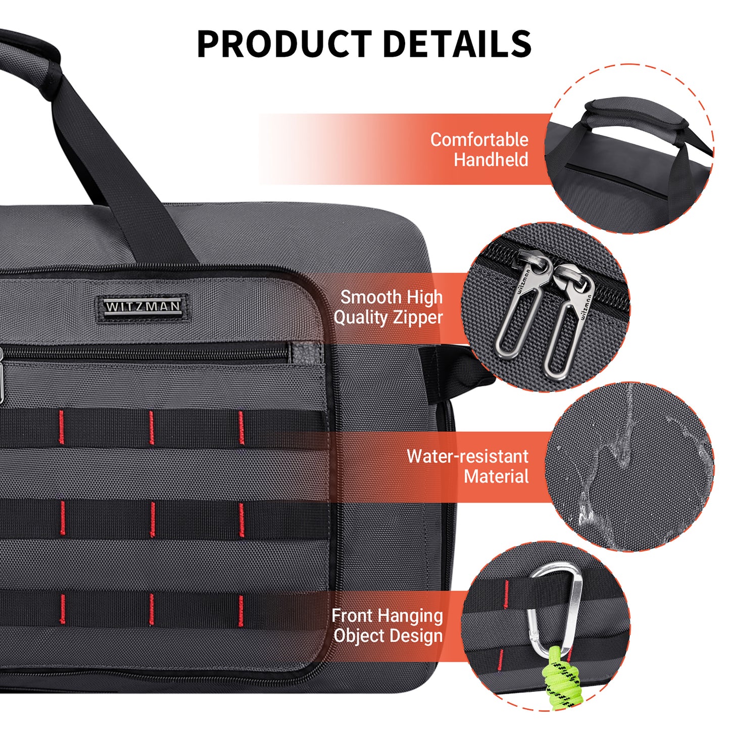 WITZMAN Foldable Duffle Bag for Travel 65L Lightweight Packable Duffel Bag with Shoes Compartment Overnight Bag for Men Women (B697)