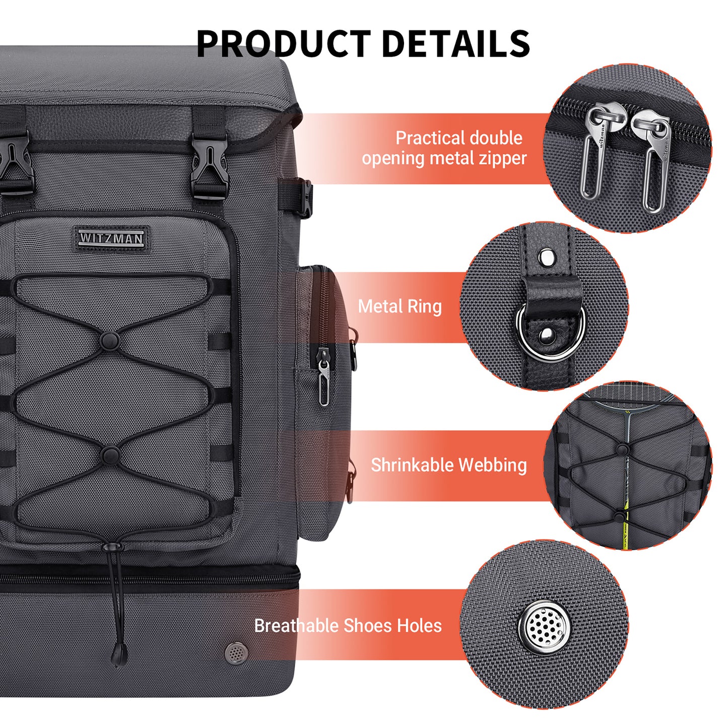 WITZMAN Travel Backpack for Men Women Carry on Bags for Airline Approved Convertible Duffle Luggage Backpack Shoe Compartment(B691 )