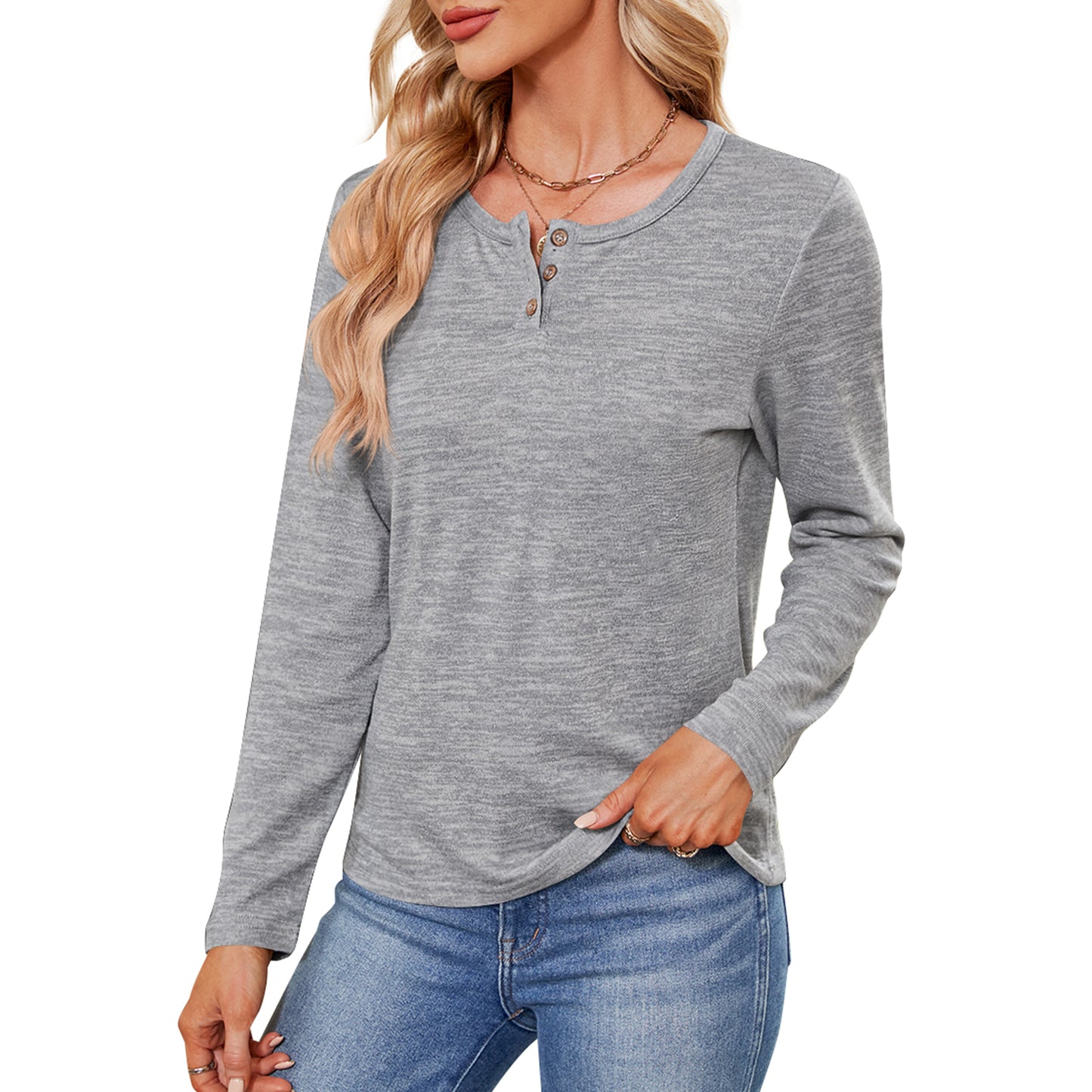 MOMOFEEL Womens Sweatshirts Long Sleeve Tunic Tops Crewneck Henley Shirts Pullover Casual M9002