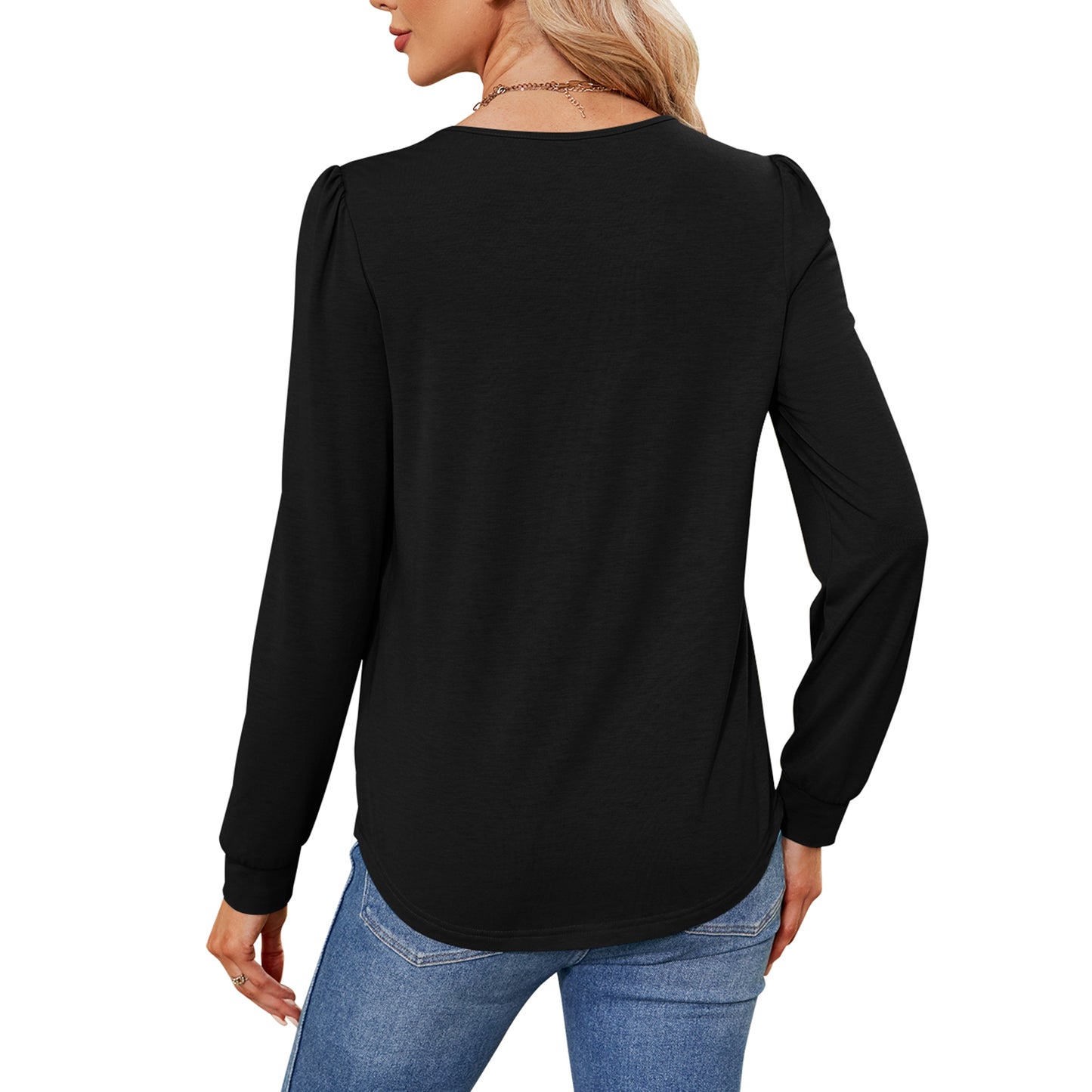 MOMOFEEL Womens Long Sleeve Tunic Tops Pleated Crewneck Shirts to Wear with Leggings Casual Loose Fit Sweatshirt M9003