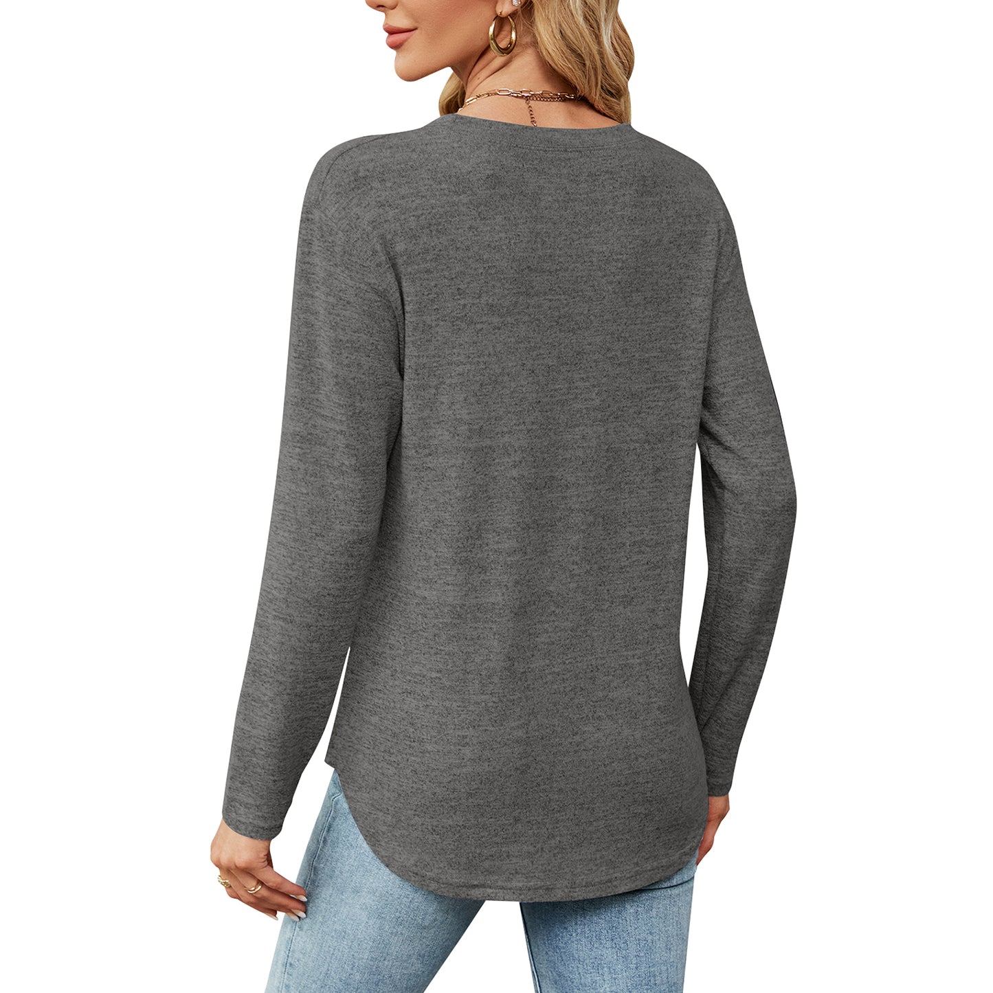 MOMOFEEL Long Sleeve Tunic Tops for Women Crewneck Sweatshirt with Side Buttons Casual Shirts Pullover M9004
