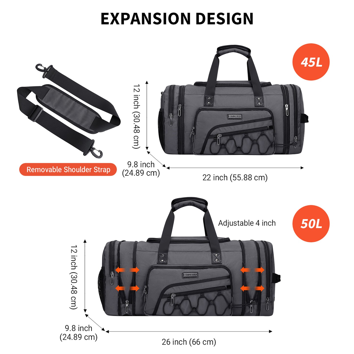 WITZMAN Duffle Bag for Men Nylon Large Gym Weekender Bag with Shoe Compartment Expandable Overnight Bag Carry on Bag (B695 )