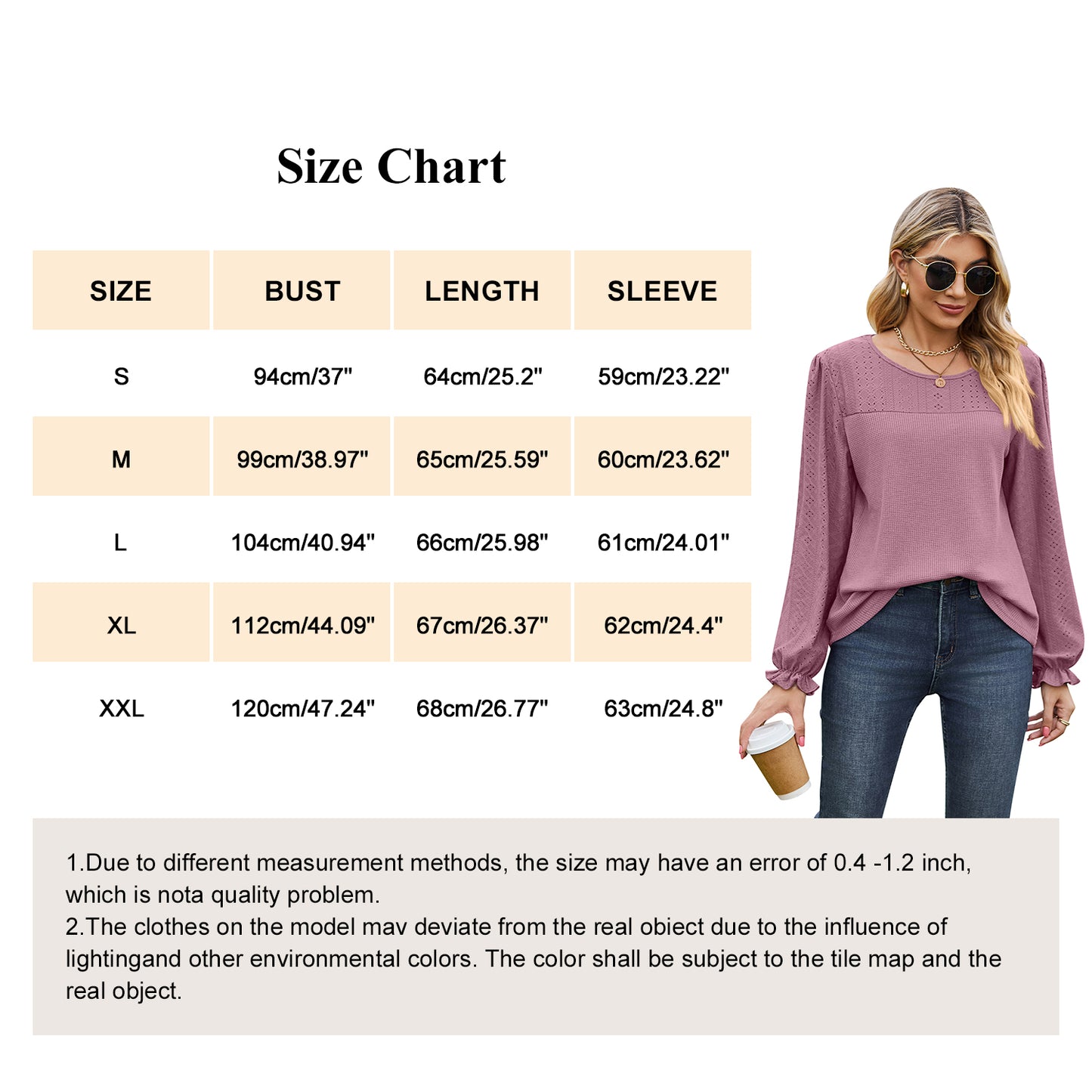 MOMOFEEL Puff Lace Long Sleeve Shirts for Women Crewneck Tunic Tops Waffle Knit Blouse Casual M9005