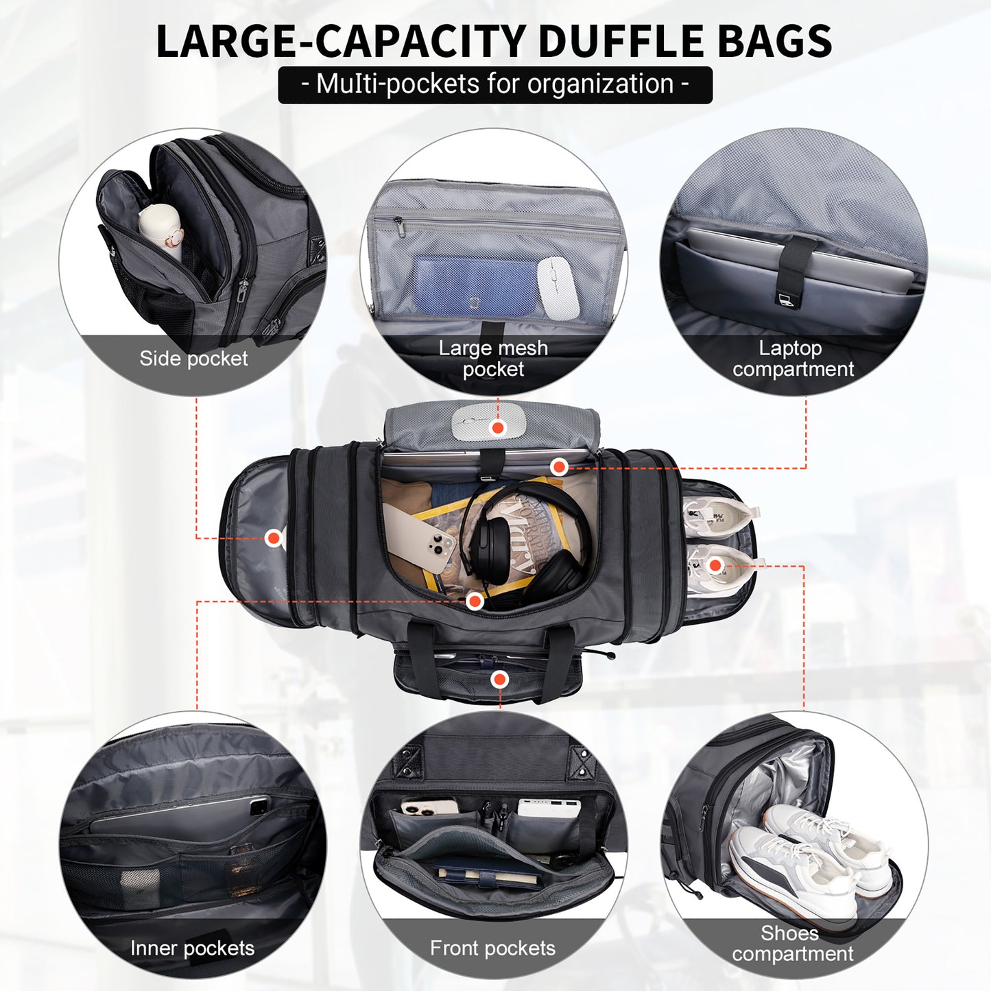 WITZMAN Duffle Bag for Men Nylon Large Gym Weekender Bag with Shoe Compartment Expandable Overnight Bag Carry on Bag (B695 )