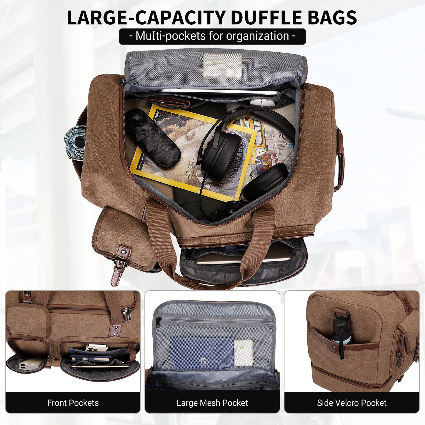 WITZMAN Canvas Weekender Bag Mens Overnight Bag for Traveling Carry on Duffle Bags with Shoes Compartment(A8010 )