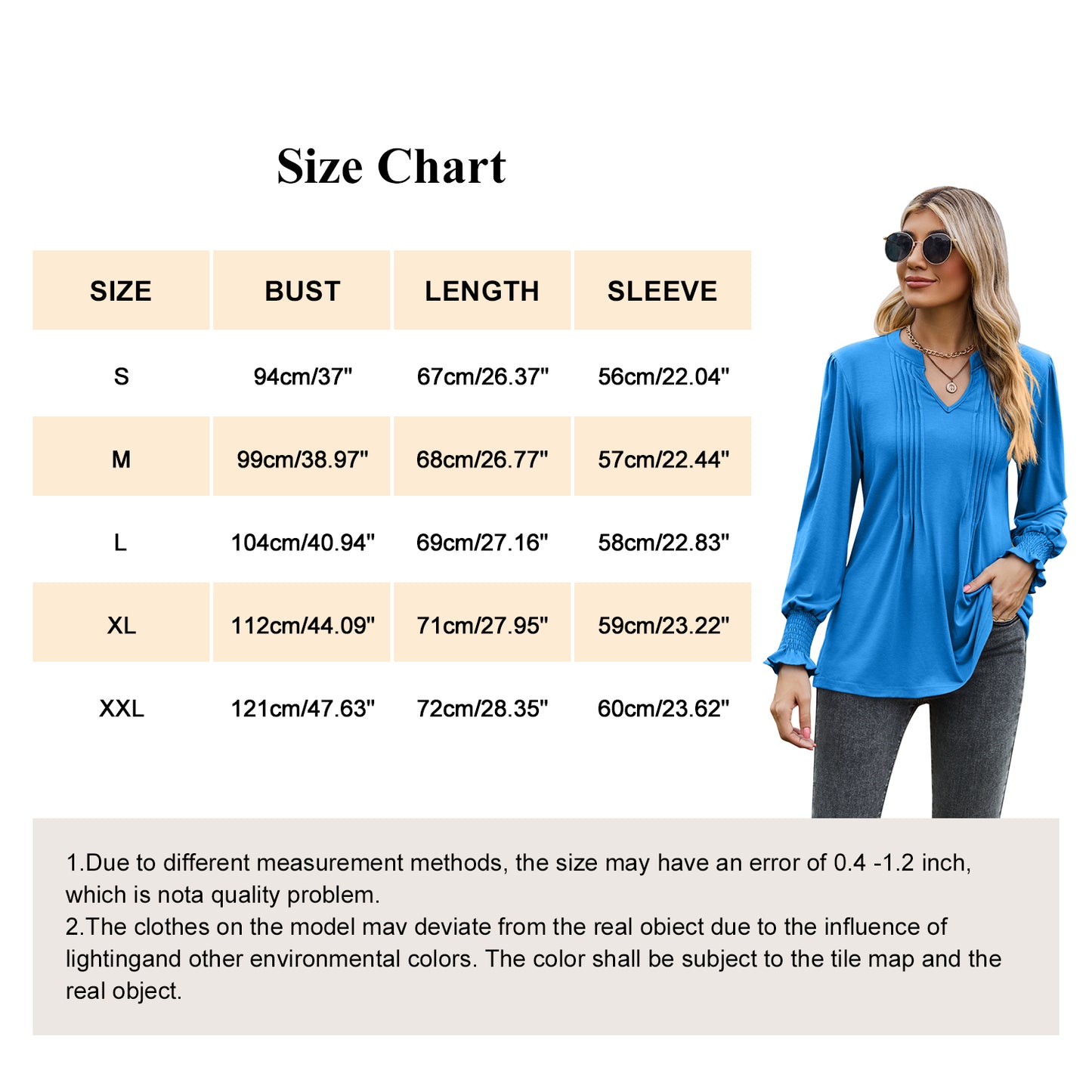 MOMOFEEL Womens Tunic Tops Puff Long Sleeve Blouses Loose Fit Pleated V Neck Shirts M9013