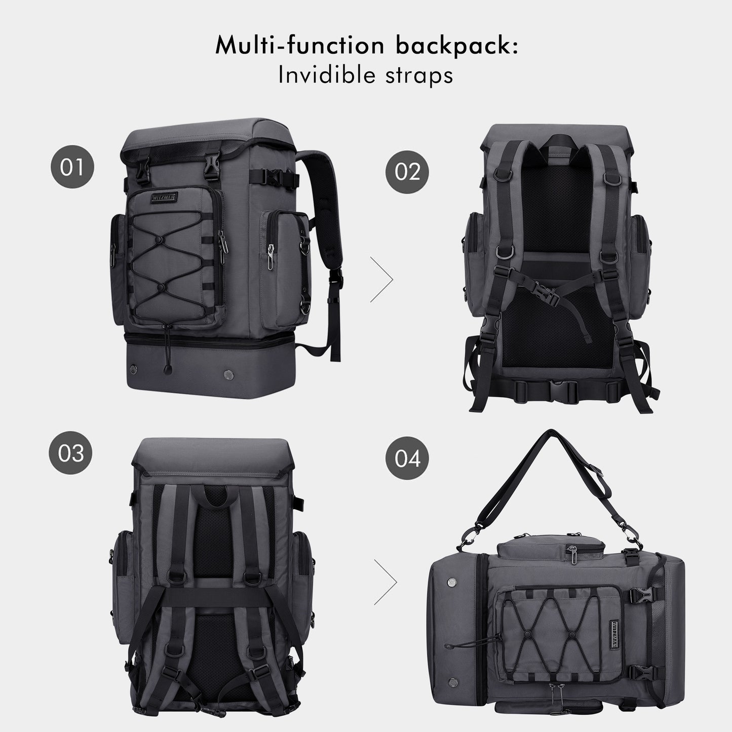 WITZMAN Travel Backpack for Men Women Carry on Bags for Airline Approved Convertible Duffle Luggage Backpack Shoe Compartment(B691 )