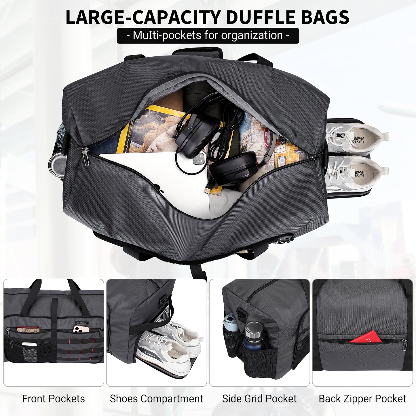 WITZMAN Foldable Duffle Bag for Travel 65L Lightweight Packable Duffel Bag with Shoes Compartment Overnight Bag for Men Women (B697)