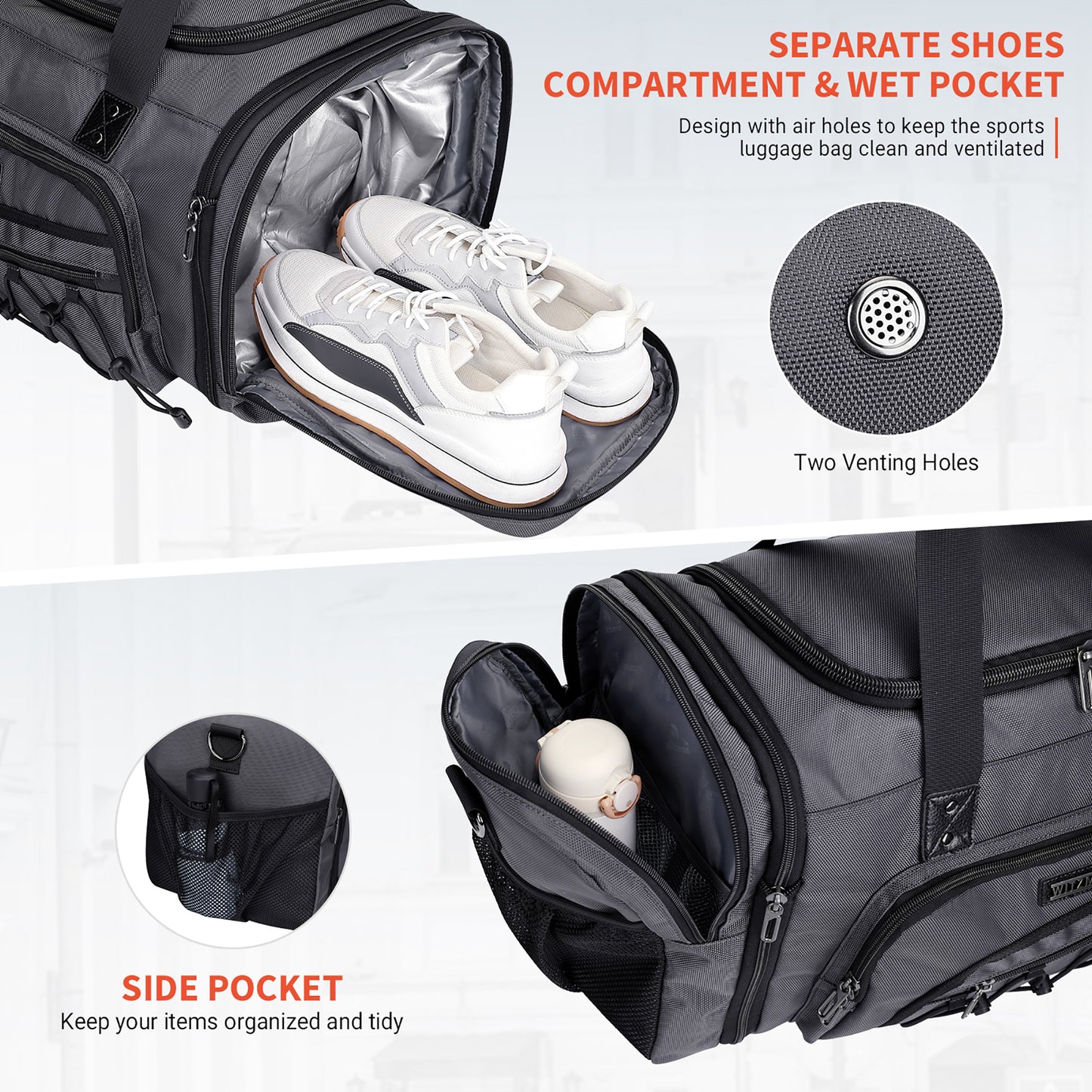 WITZMAN Duffle Bag for Men Nylon Large Gym Weekender Bag with Shoe Compartment Expandable Overnight Bag Carry on Bag (B695 )