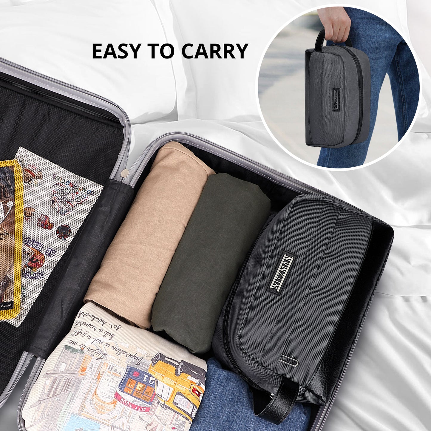 WITZMAN Toiletry Bag for Men Women Lightweight Hanging Travel Bathroom Bag Water-resistant Dopp Kit Shaving Bag Cosmetic bag(B692)