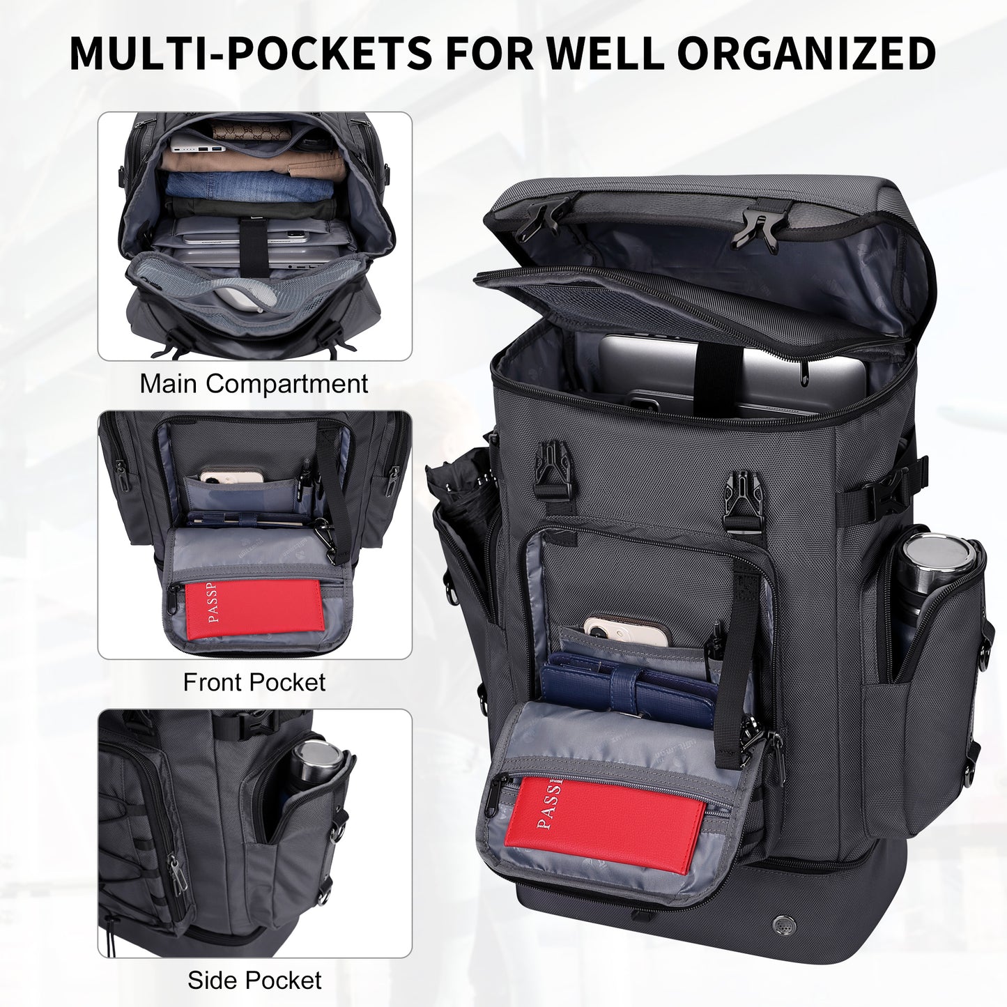 WITZMAN Travel Backpack for Men Women Carry on Bags for Airline Approved Convertible Duffle Luggage Backpack Shoe Compartment(B691 )