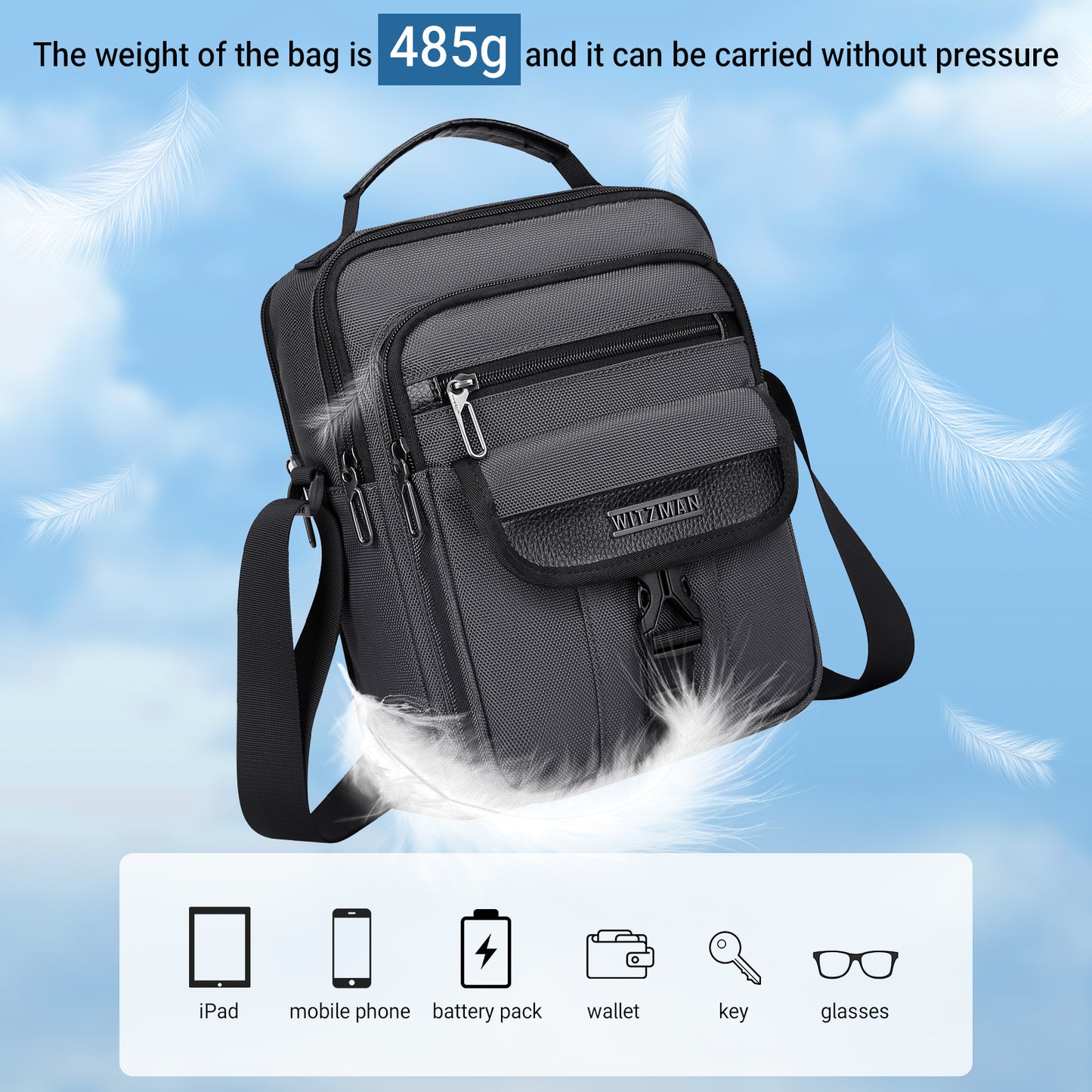 WITZMAN Crossbody Bags for Men Travel Shoulder Bag Lightweight Man Purse Small Casual Messenger Bag for Work Traveling (B699)