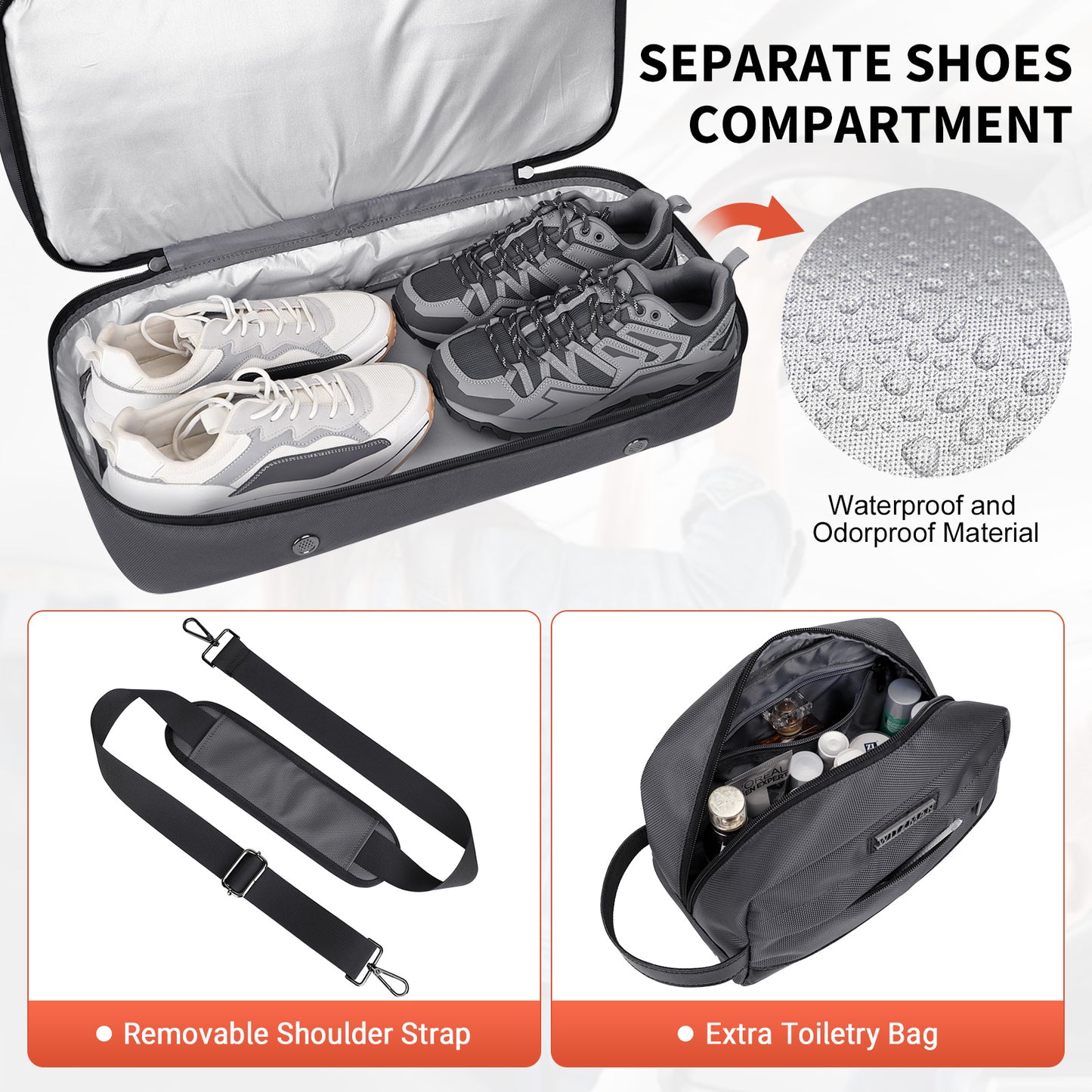 WITZMAN Weekender Bags for Men Women Carry On Duffle Overnight Bag with Toiletry Bag Sets Travel Duffel Bag Shoes Compartment(B694)