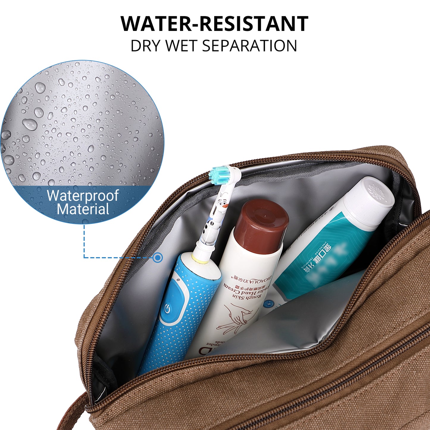 WITZMAN Canvas Toiletry Bag for Men Hanging Dopp Kit Organizer Water-resistant Travel Toiletries bag Men Bathroom Bag with Wet Pocket(A8001)
